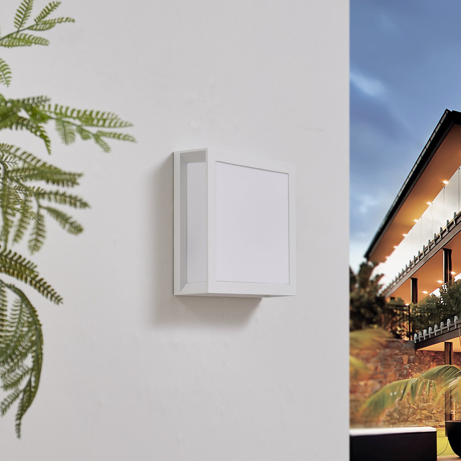 Lindby outdoor wall light Sivana, white, aluminium, 26 cm x 26 cm