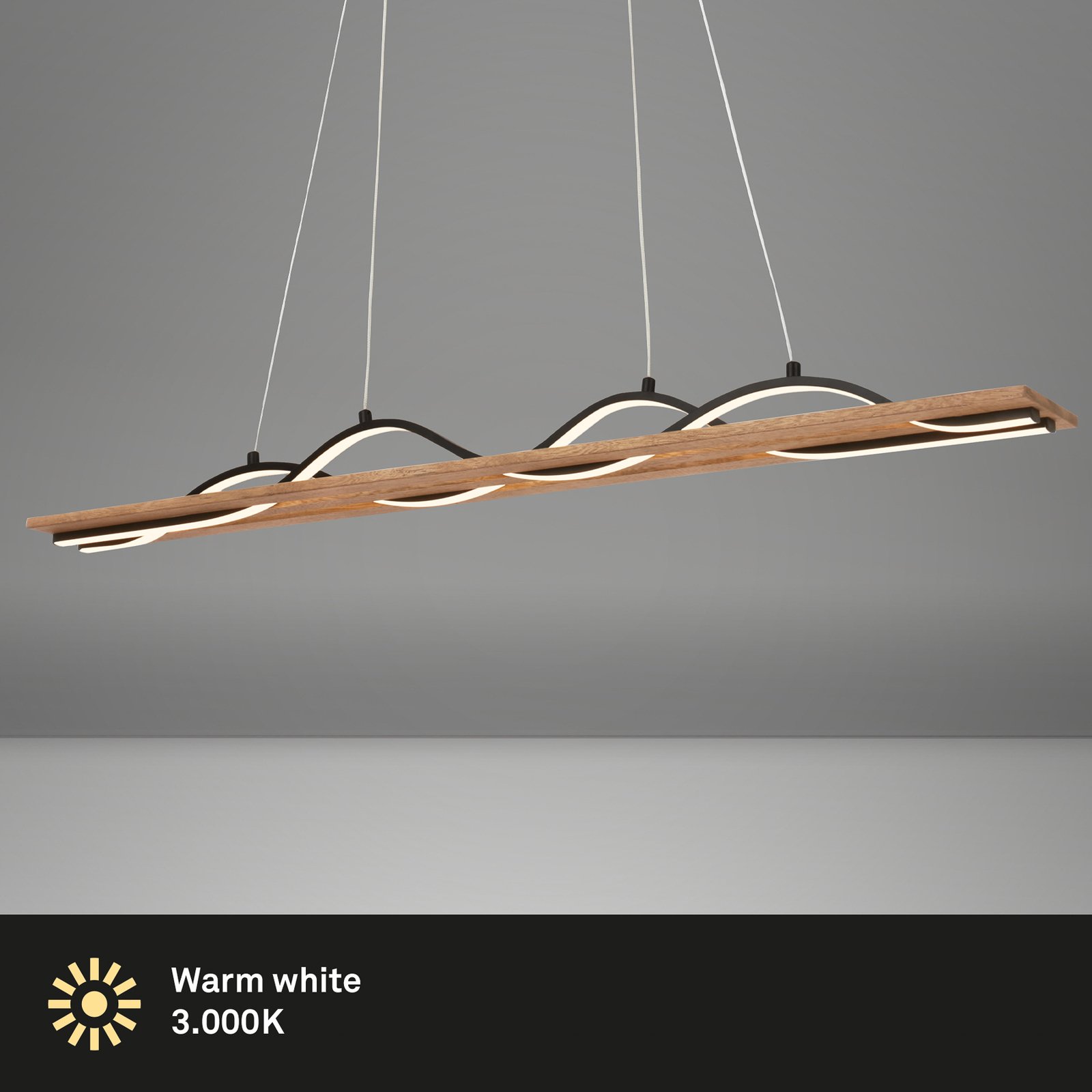 LED pendant light Vinka, 2-bulb, length 98 cm, wood-coloured