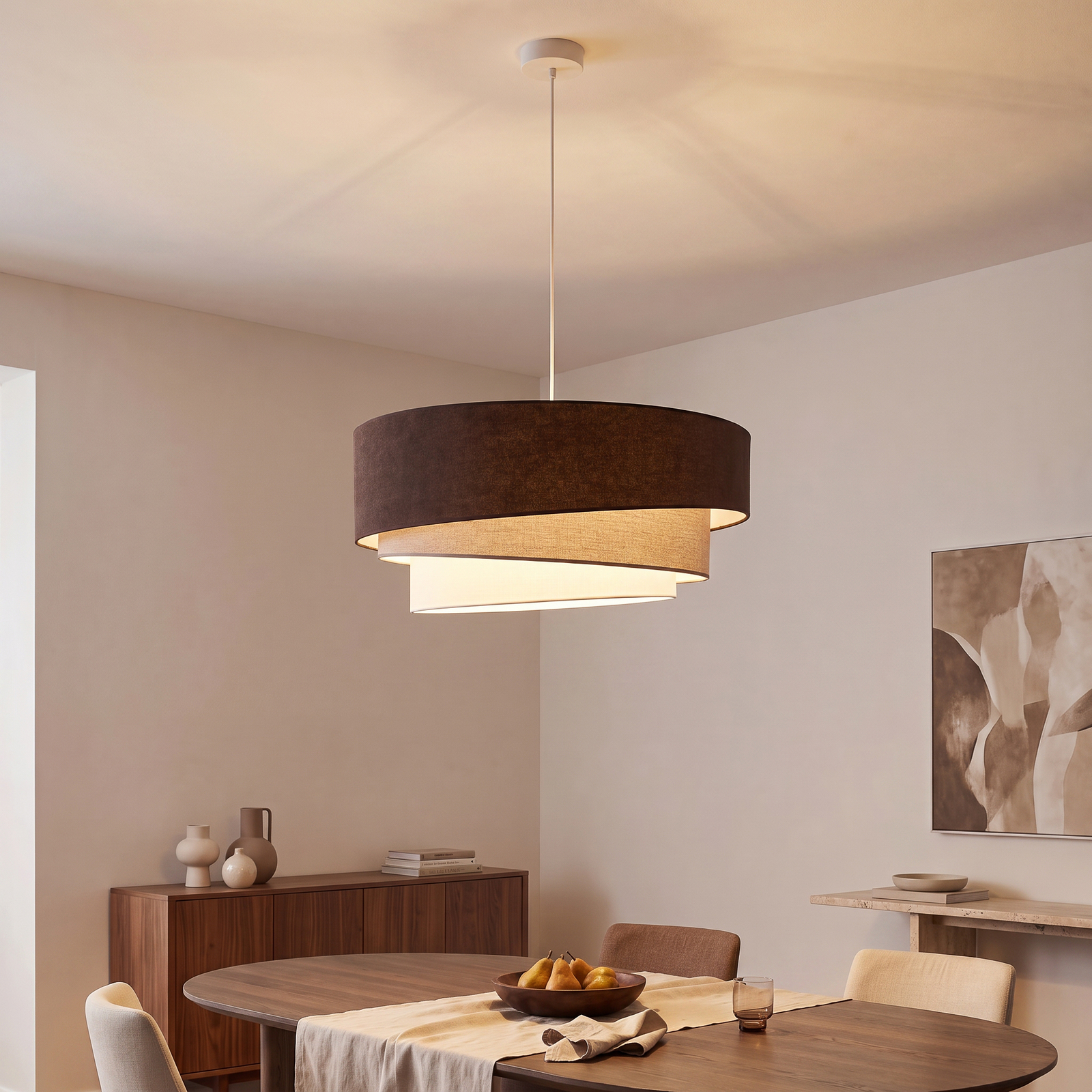 Lampada a sospensione Trio, marrone/beige, Ø 60 cm, tessuto, E27 - Duolla