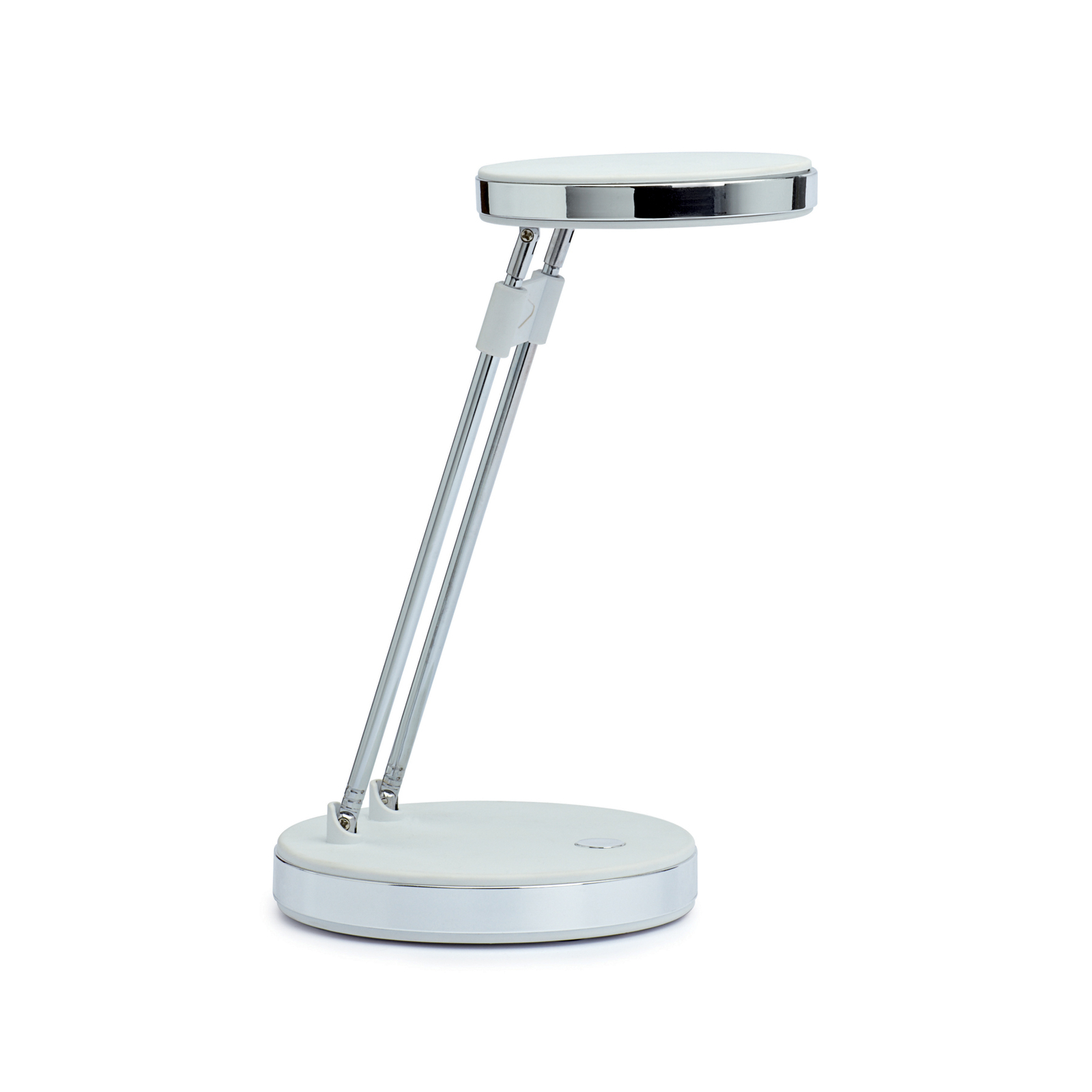 LED stolová lampa MAULpuck, teleskopické rameno, biela