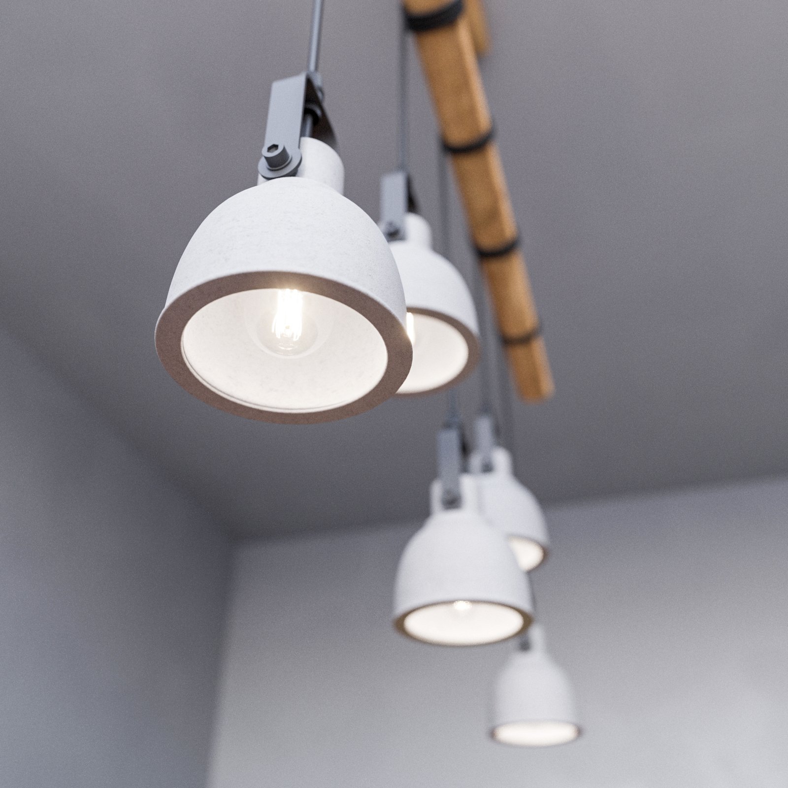 Lindby Mitis LED függő lámpa betonból és fából