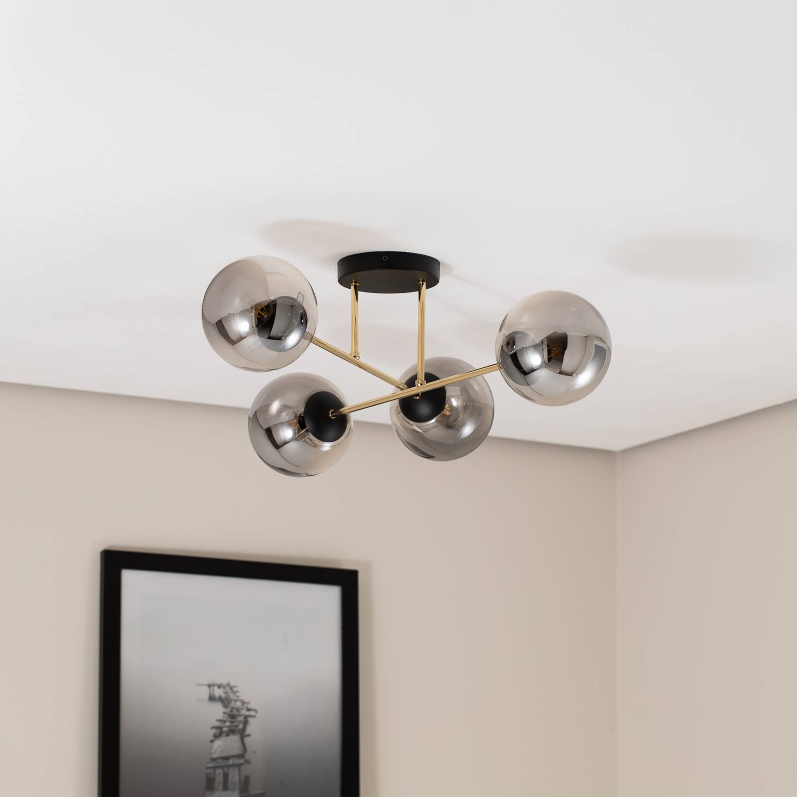 Lampa sufitowa Magnum, 4-punktowa, grafit/złoto/czarny, szkło, E14