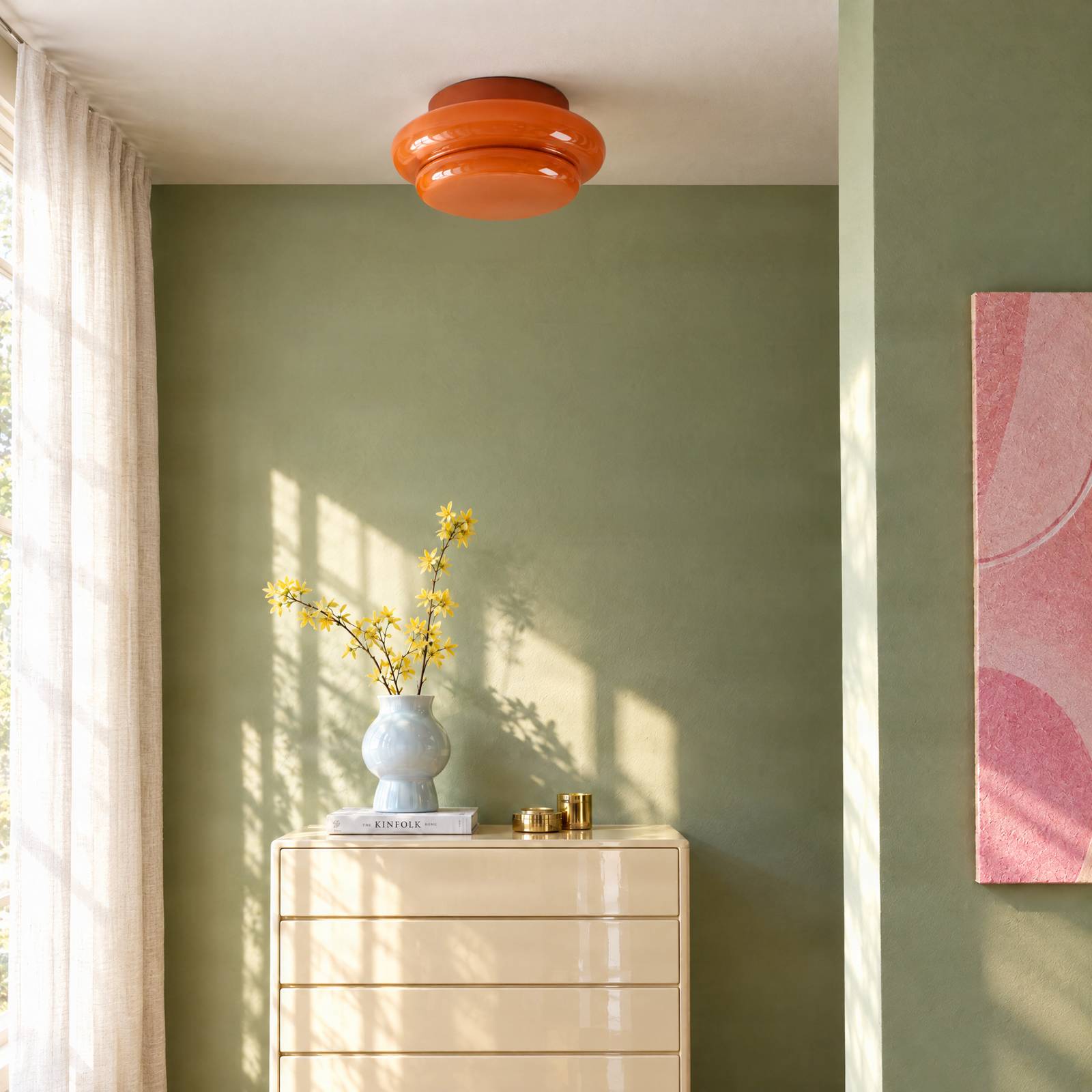 Lucande plafondlamp Leilani, Ø 35 cm, oranje, E27, glas