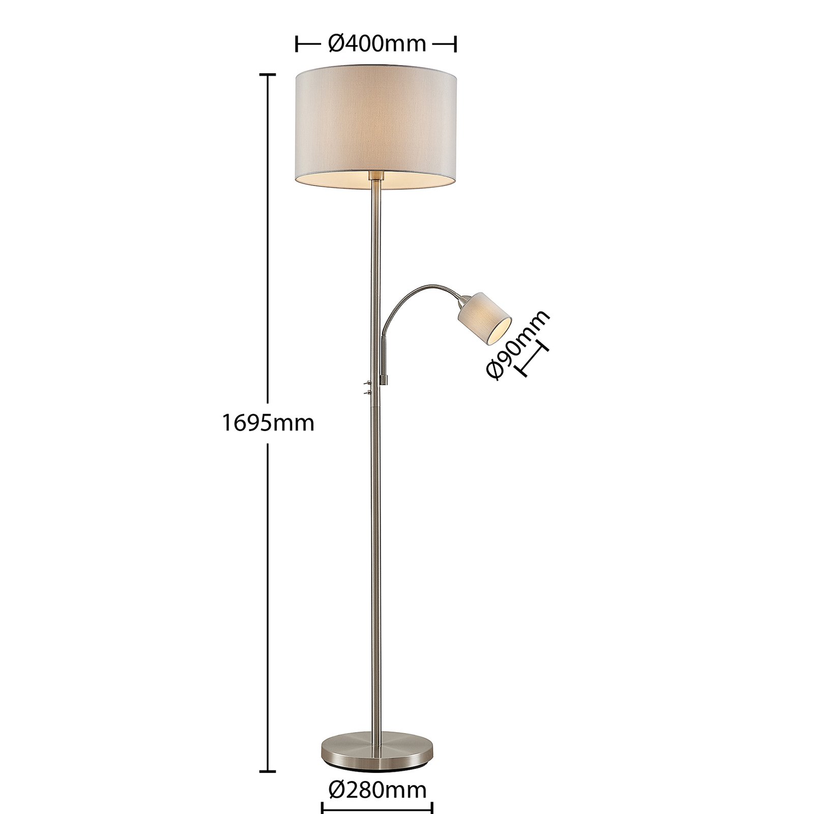 Colima Lampadaire Nickel/Grey - Lindby