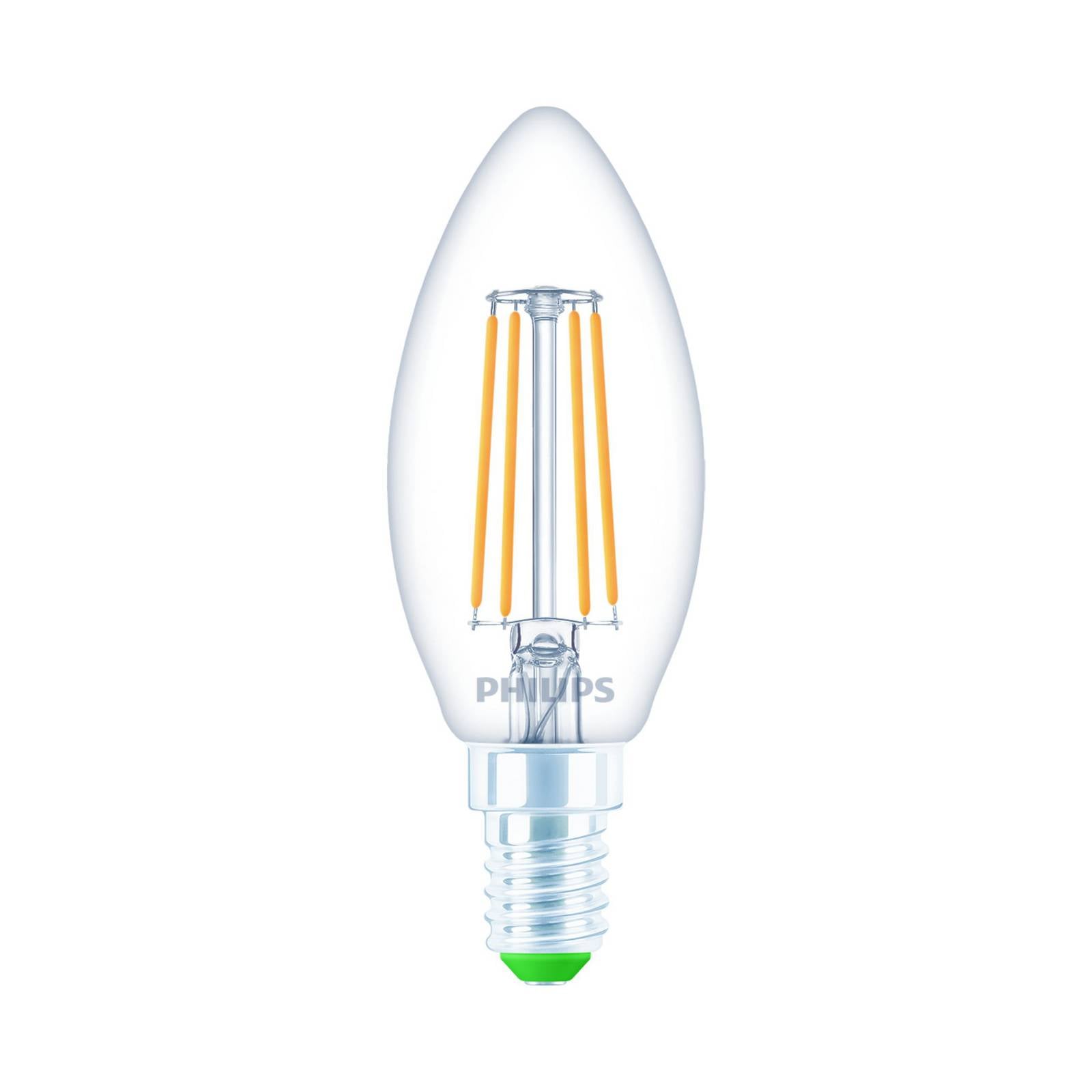 Philips Ultra Efficient Kugelförmige LED-Kerzenbirne (3er-Pack), E14, 2,3 W, Warmweißes Licht 2700 K, Energieeffizienzklasse A, Warmweiß