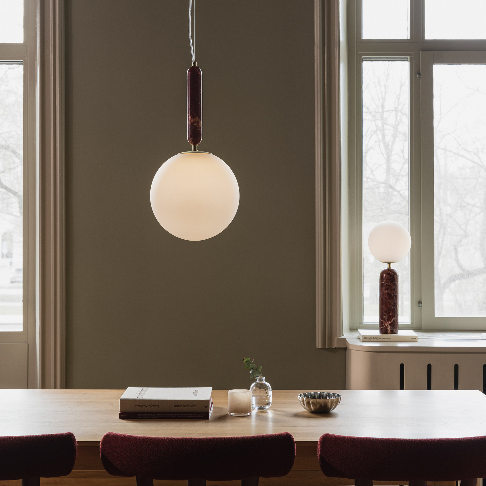 Globen Lighting hanglamp Torrano, rood, Ø 30 cm, marmer