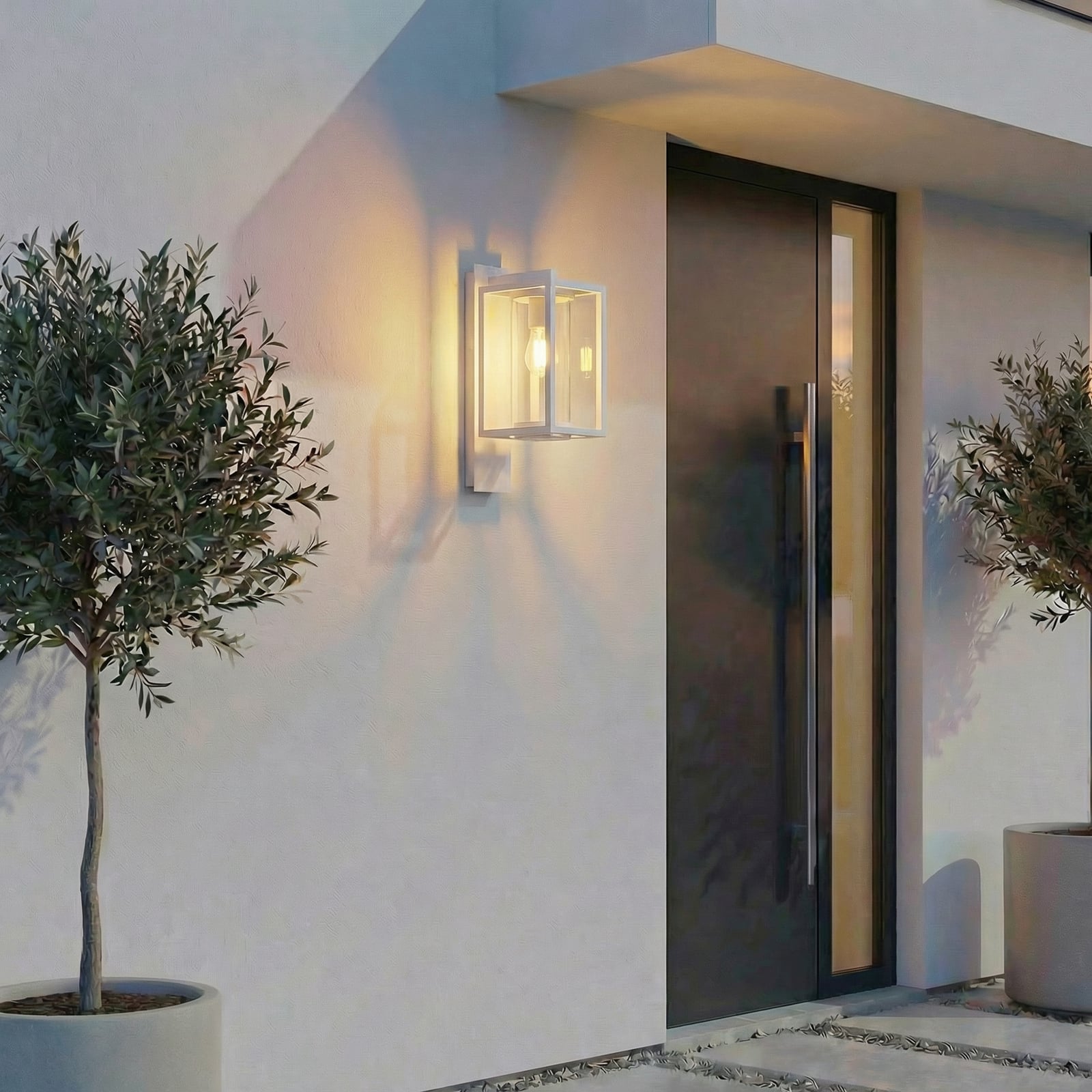 Lucande Applique da esterno Ferda, portalampada inferiore, grigio, IP44