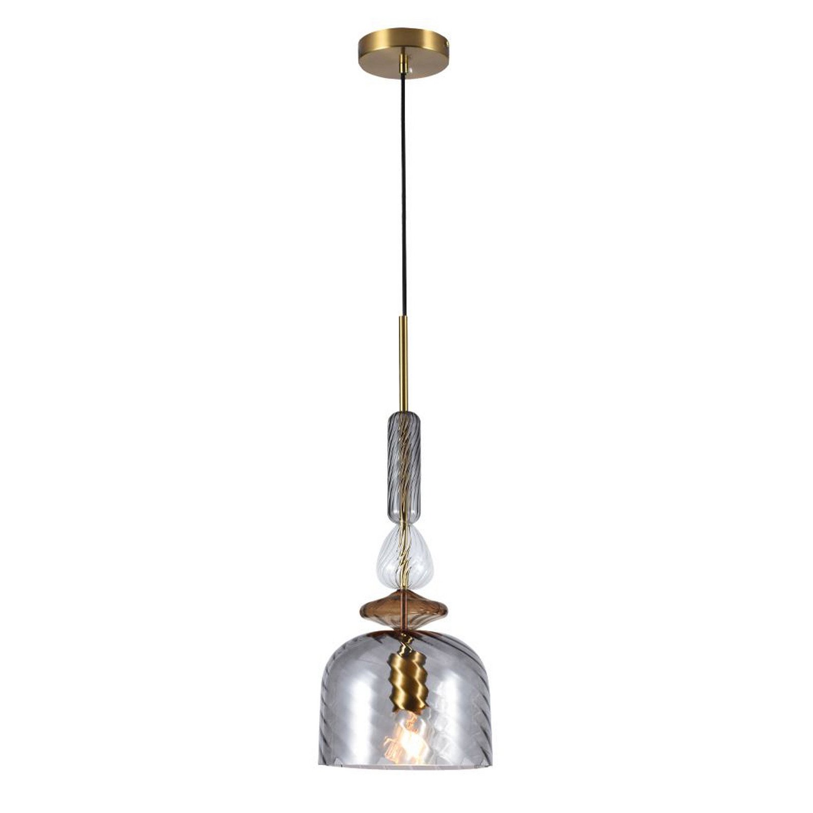 Viokef Lampă suspendată Glorial gri fumuriu Ø 20 cm sticlă - Camera de zi / sufragerie - Vintage - gri fumuriu auriu