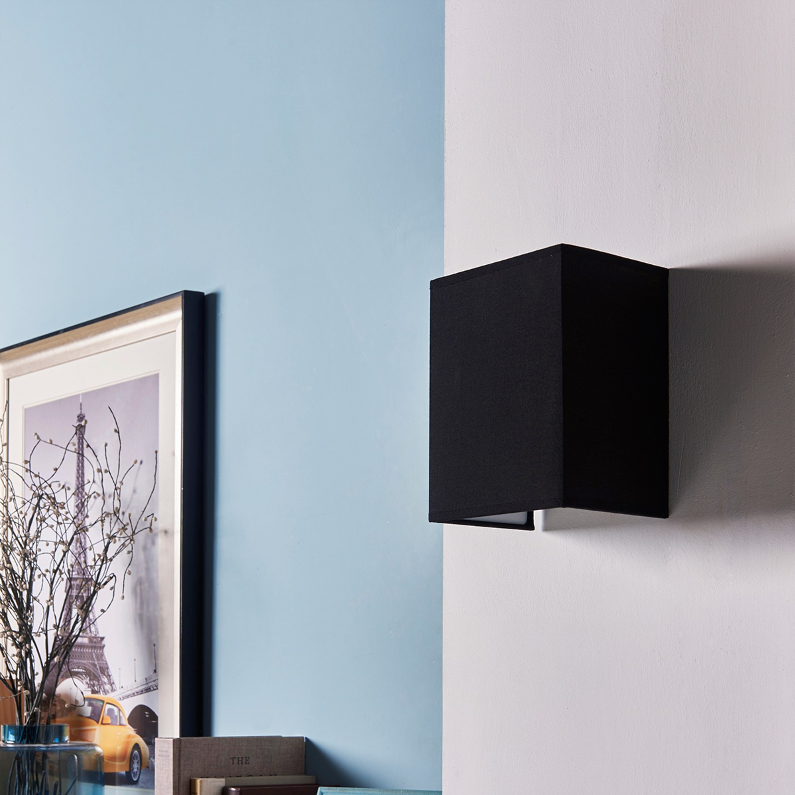 Black fabric wall lamp Annalisa, rectangular shape