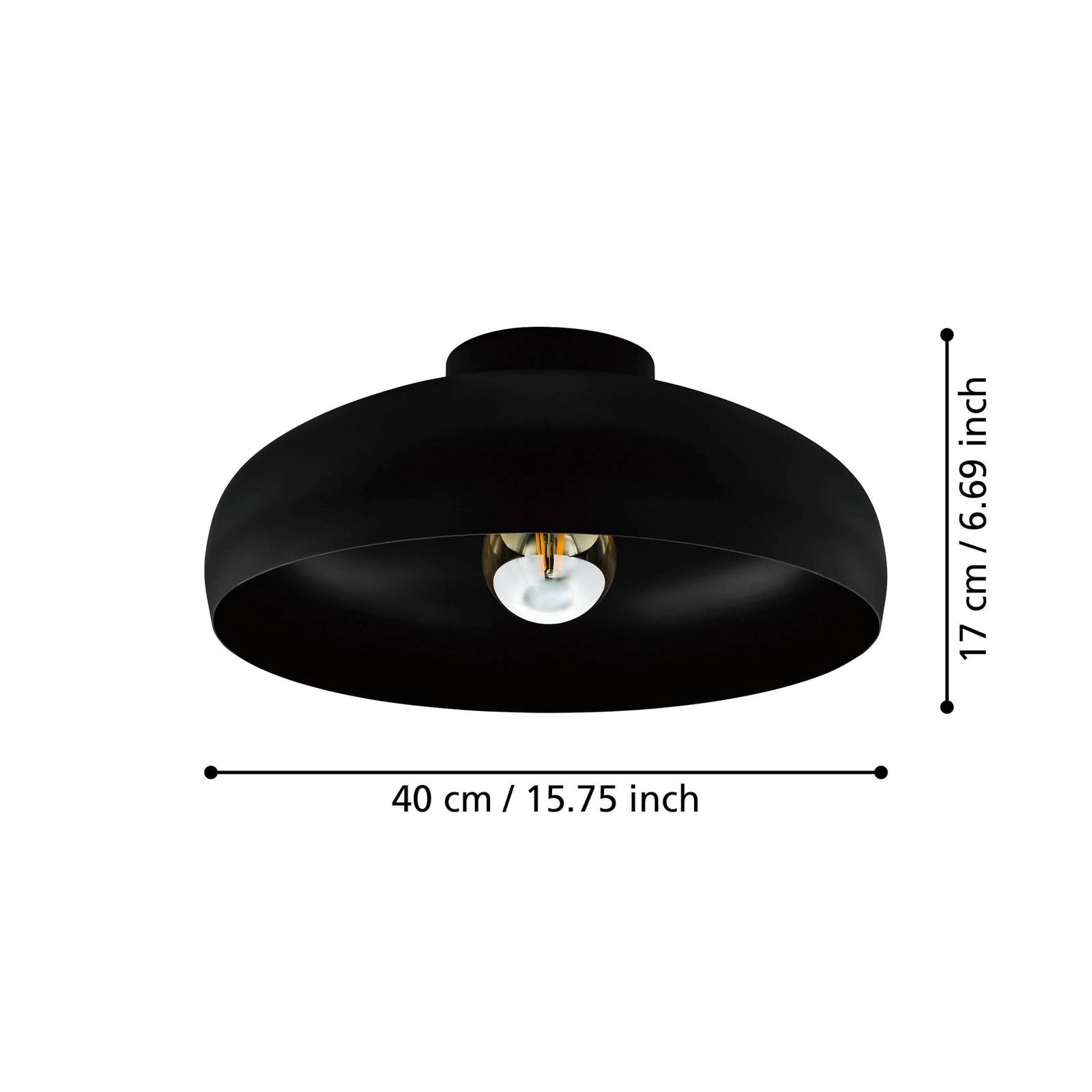 Lampa sufitowa Mogano, Ø 40 cm, czarna, stalowa
