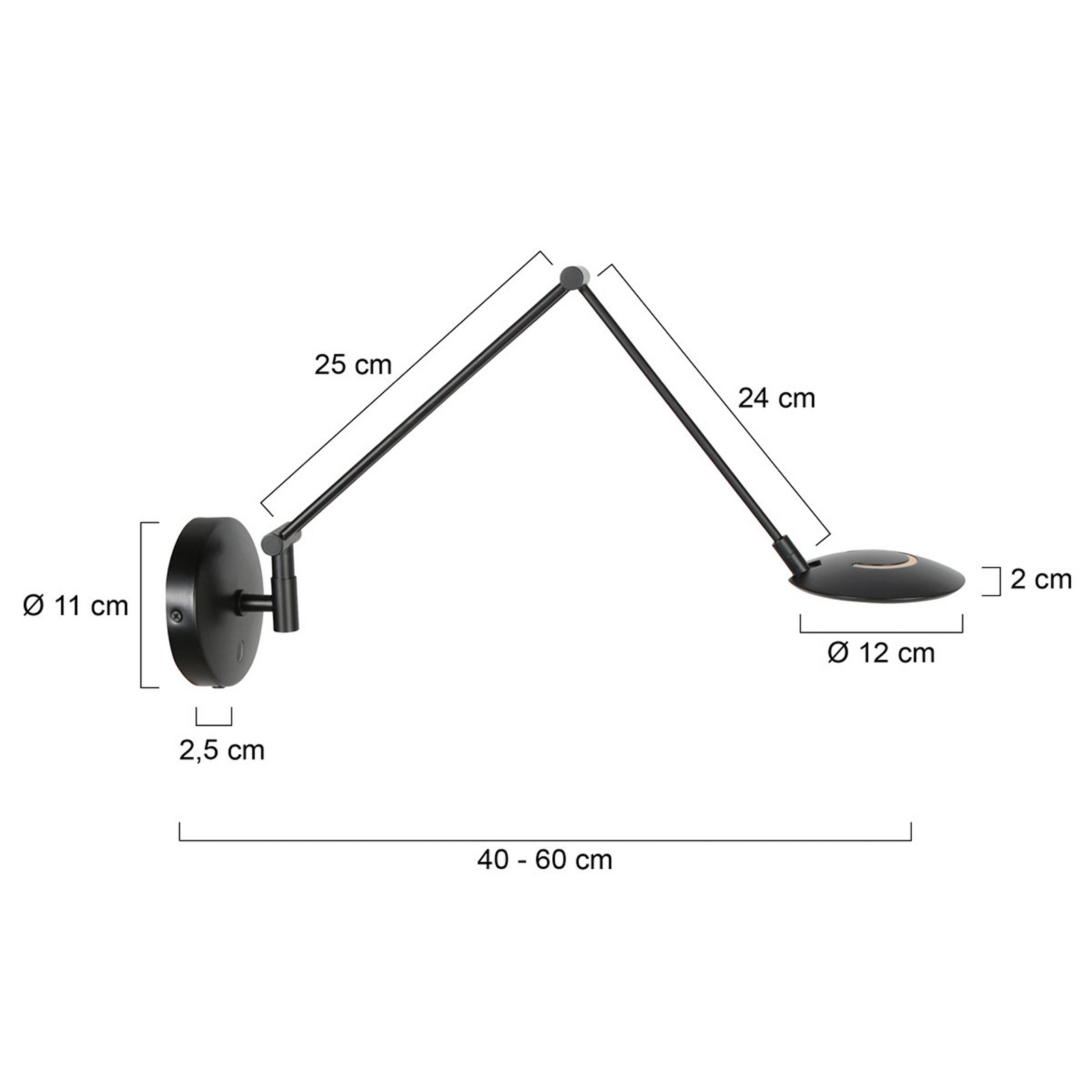 LED-Wandlampe Zenith 2 mit Arm schwarz, CCT, Metall, Stecker LED-Wandlampe Zenith 2 mit Arm schwarz, CCT, Metall, Stecker