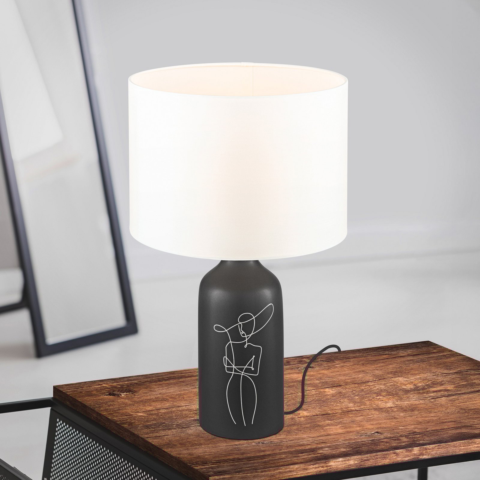 EGLO Vinoza bordslampa, fot svart, skärm vit