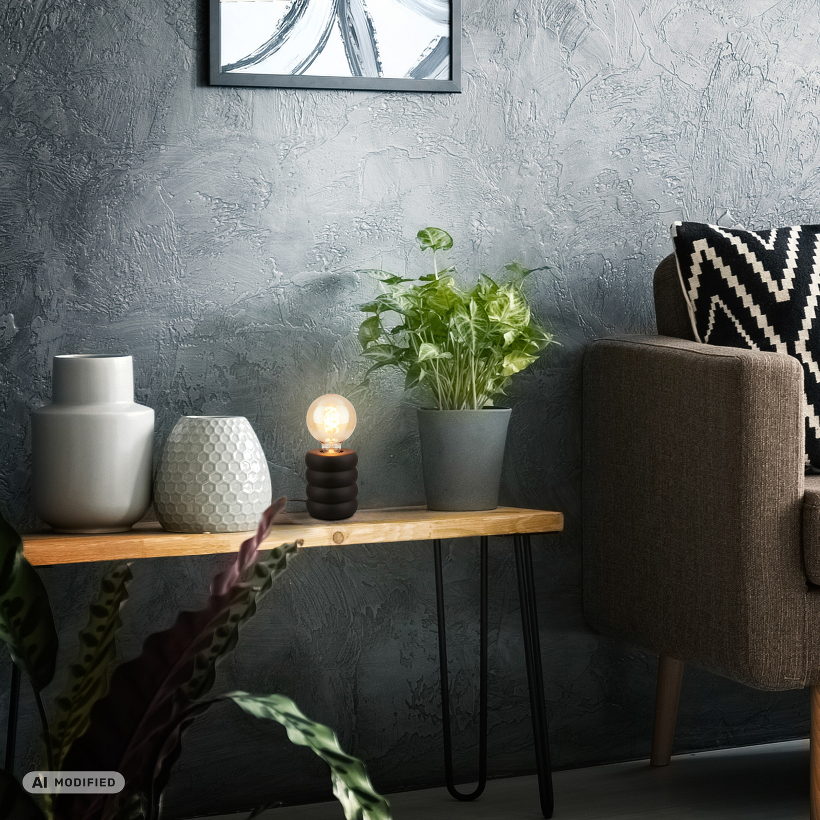 Lampă de masă Foam, negru mat, ceramică, E27, 25 W, Ø 10 cm