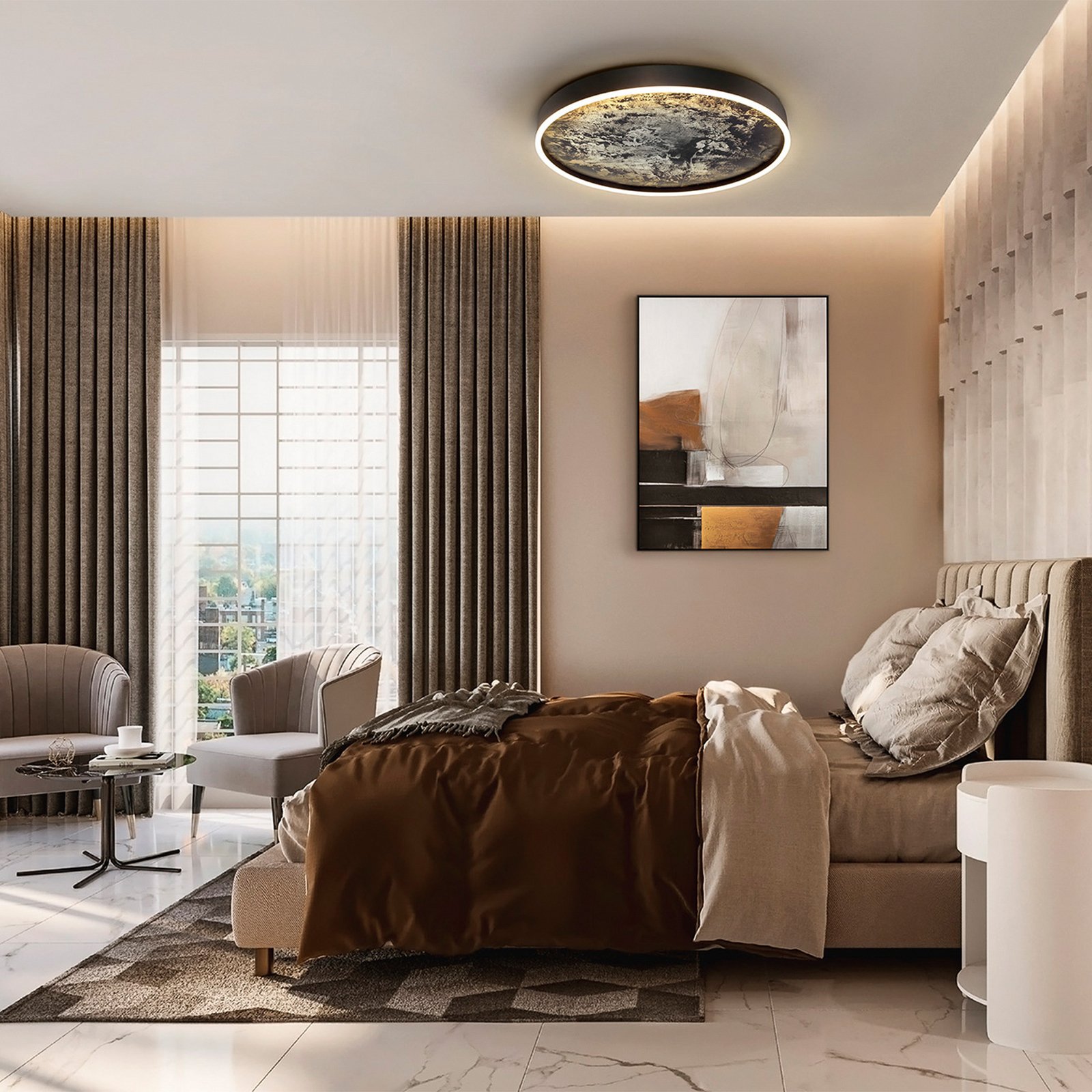 LED осветление за таван Stone Ø 60 cm, CCT, черно, метал, акрил