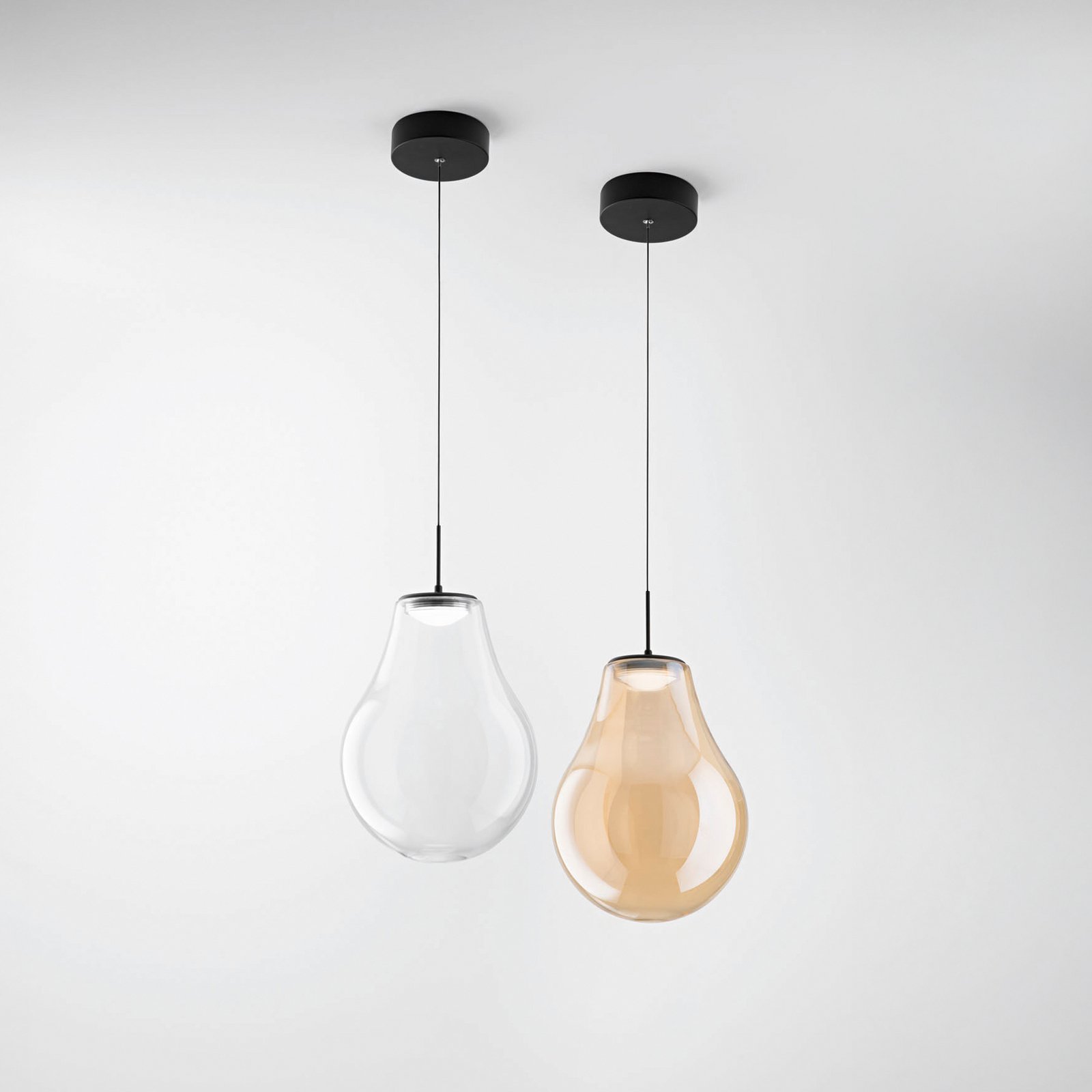 LED-Hängeleuchte Noa, amber, Glas, Ø 25 cm, CCT, dimmbar