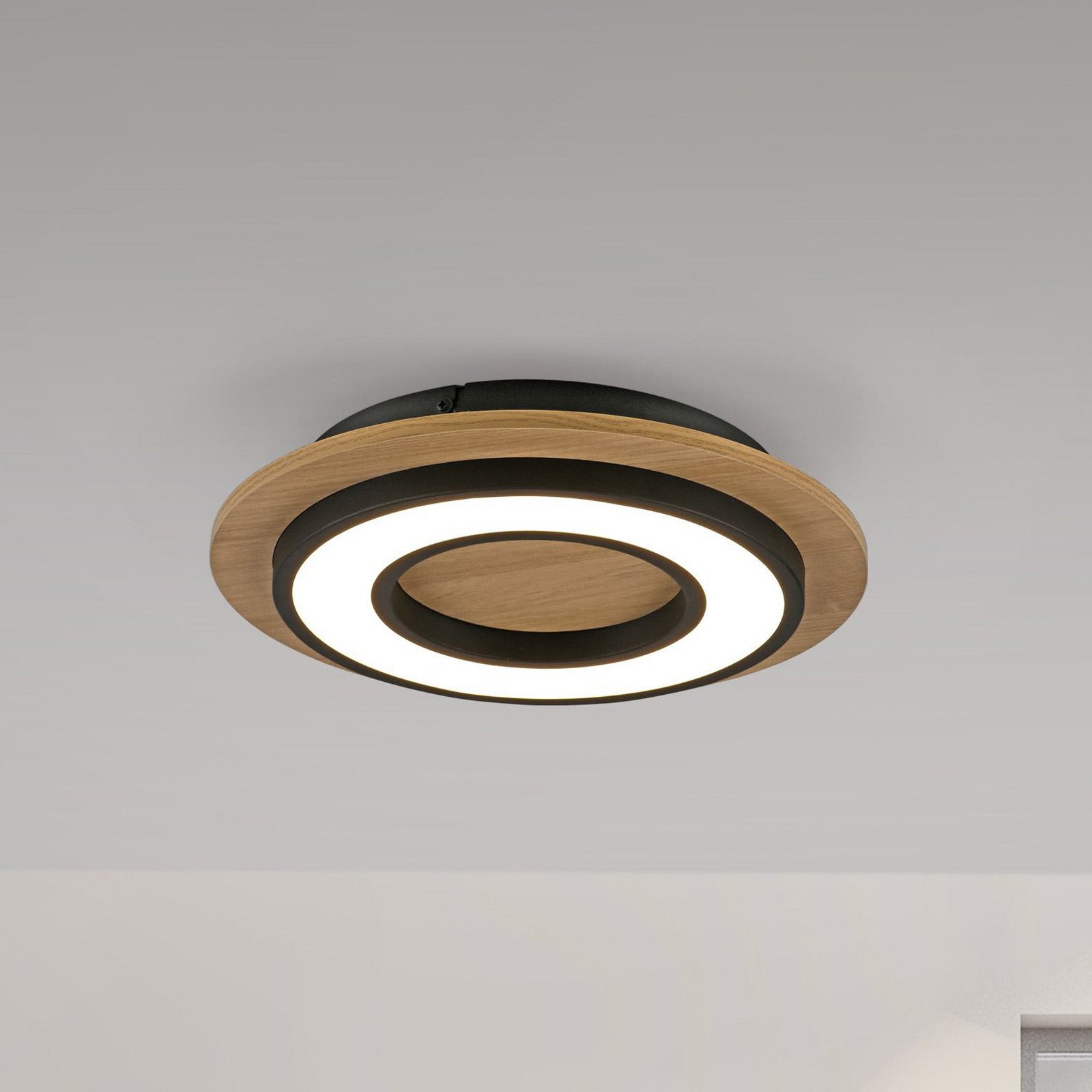 JUST LIGHT. Plafonieră LED Tola rotundă lemn 3.000 K - Camera de zi / sufragerie - modern - Lemn deschis negru