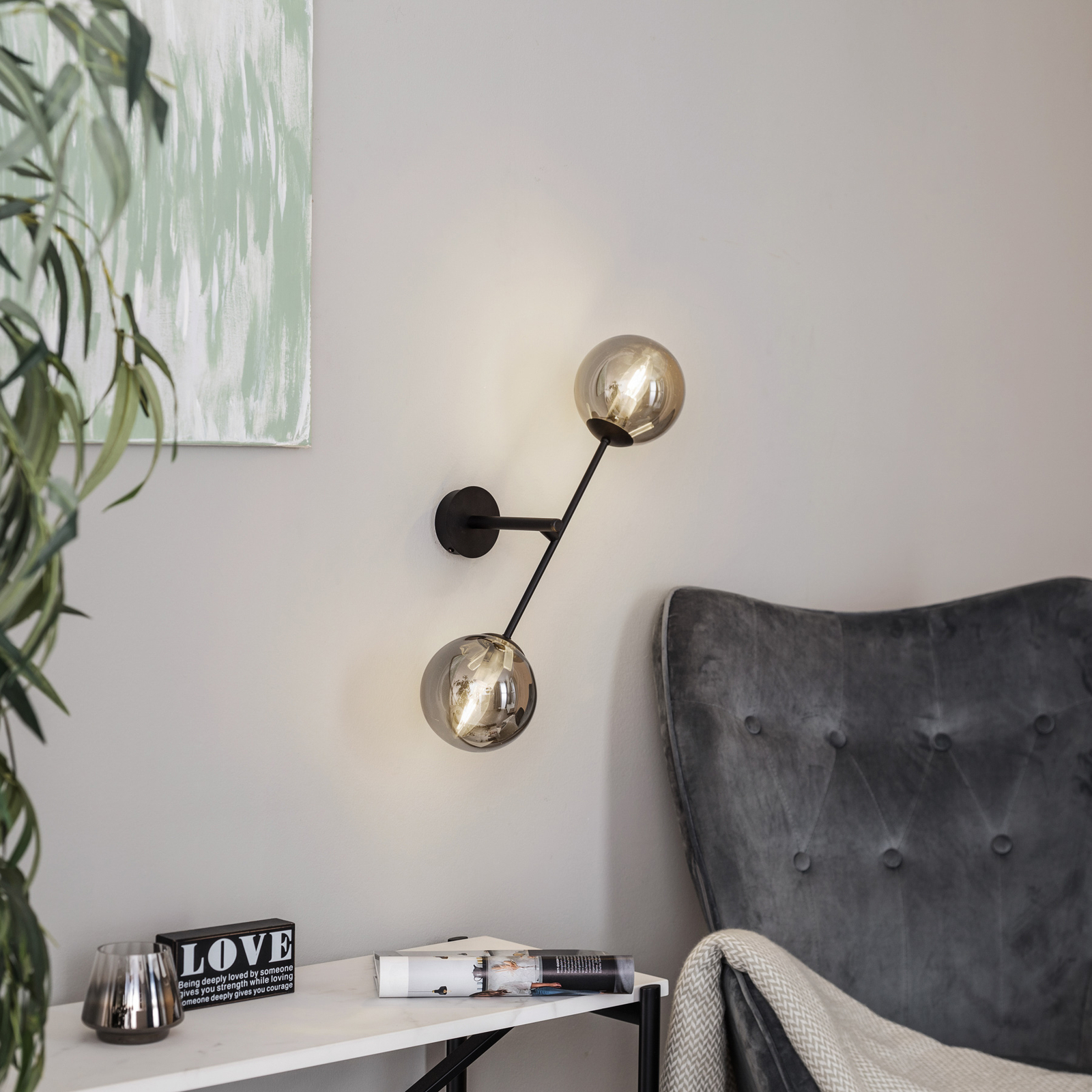 Linear wall lamp, black/graphite, two-bulb
