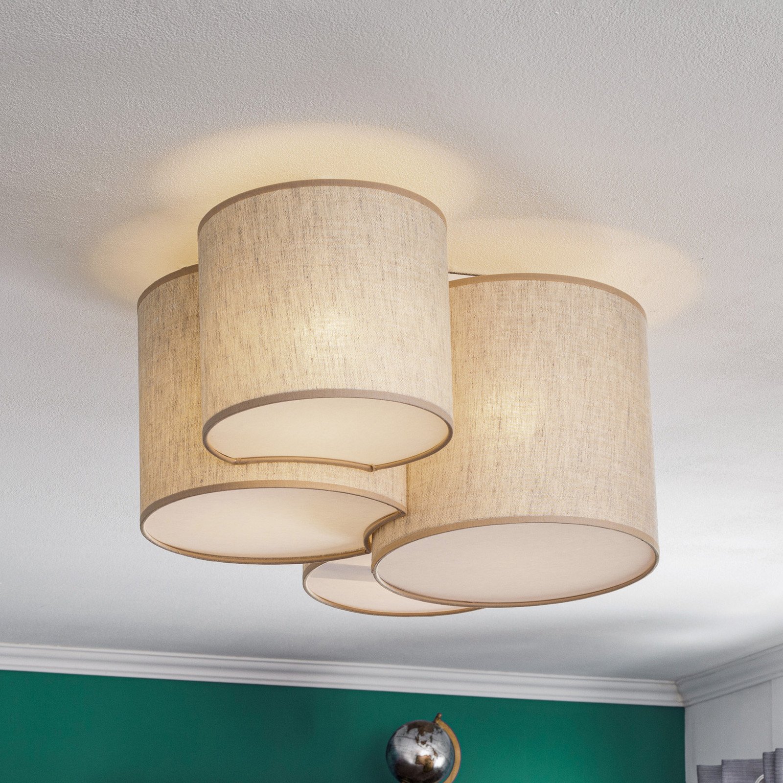 TK Lighting Plachetă plafonieră Mona Nature 4 becuri pânză naturală - Camera de zi / sufragerie - Modern - Pânză naturală albă - Țesătură / Textil