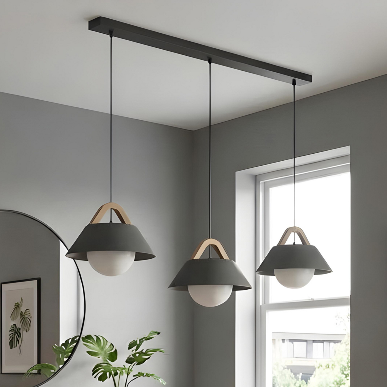 Funda hanging light, black, length 110 cm, 3-bulb, metal/glass Funda hanging light, black, length 110 cm, 3-bulb, metal/glass