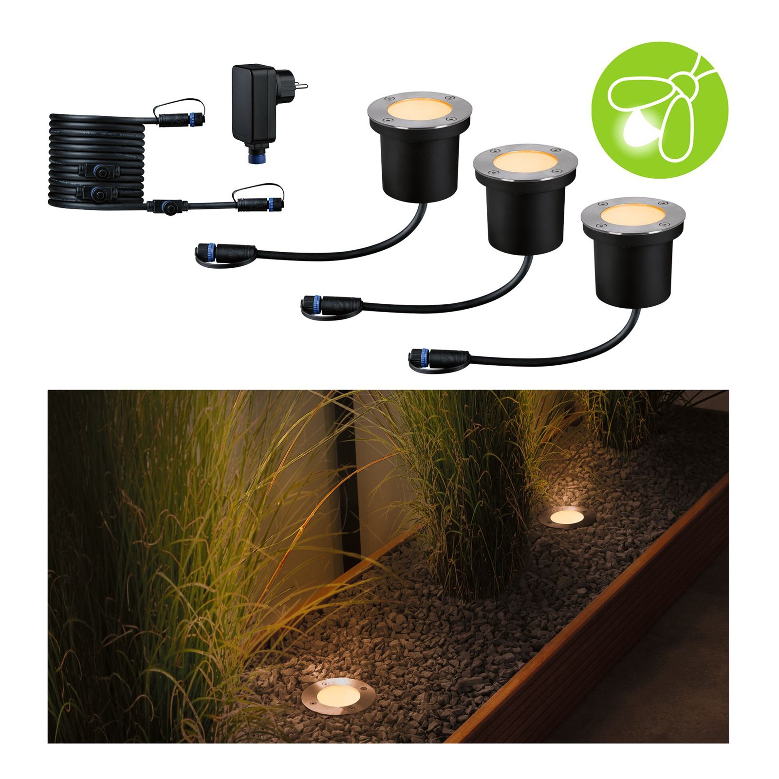 Plug & Shine 3 LED Nedgravnings Spot Floor Insect-friendly IP67 Anthracite - Pau