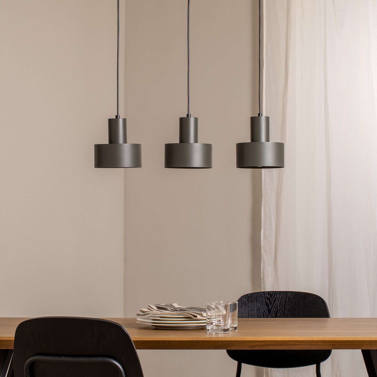 Rif 3 pendant light, olive green, 3-bulb, linear, steel