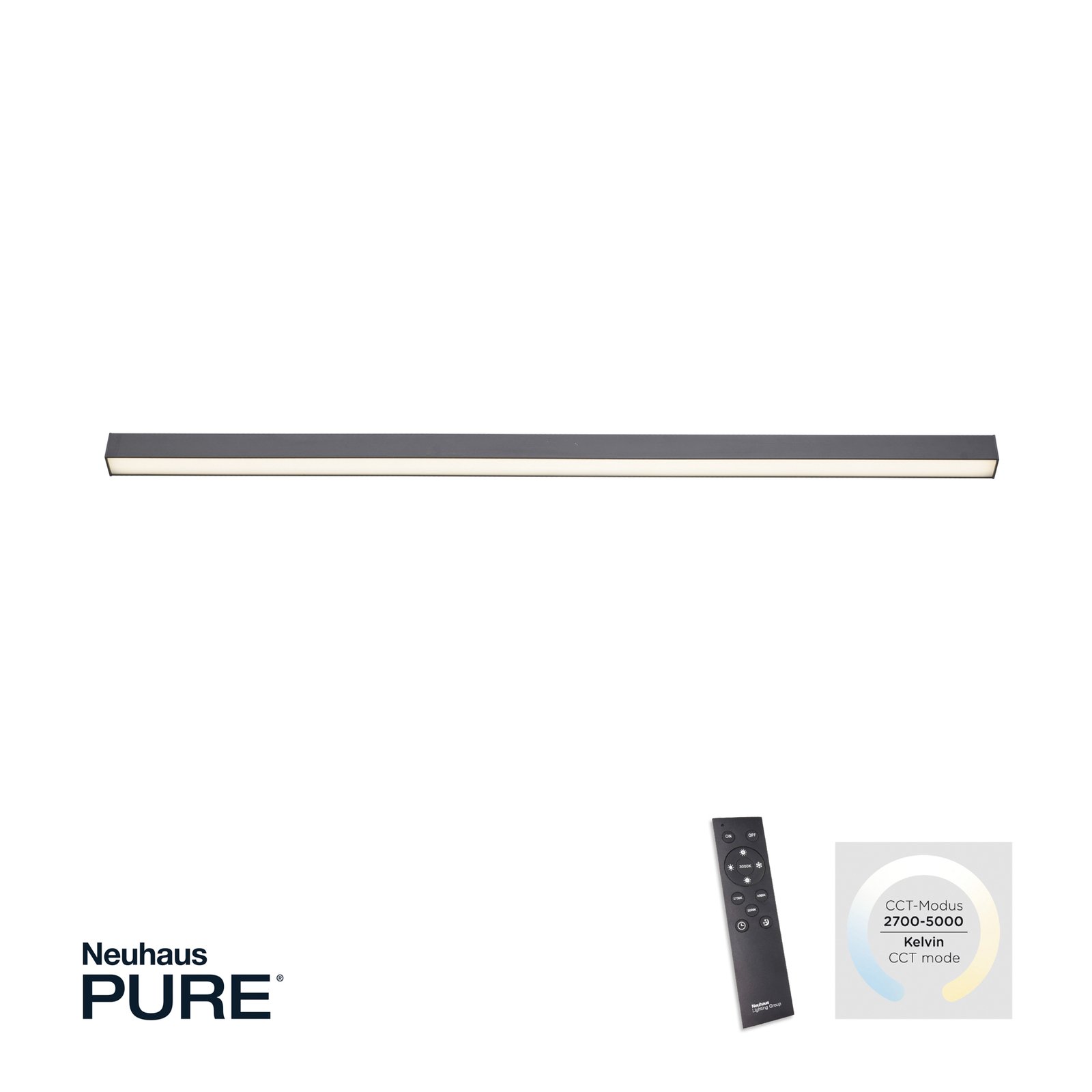 Paul Neuhaus Pure-Lines LED-plafond lang antraciet