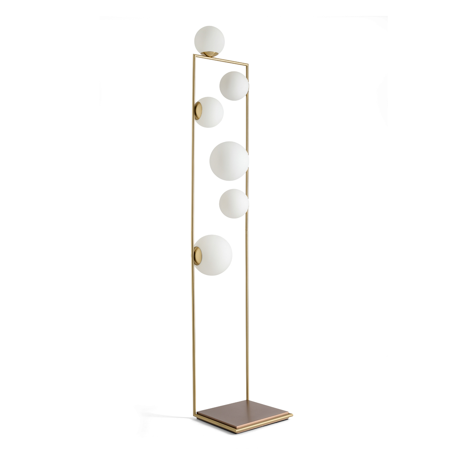 Buble floor lamp, gold, six opal glass shades