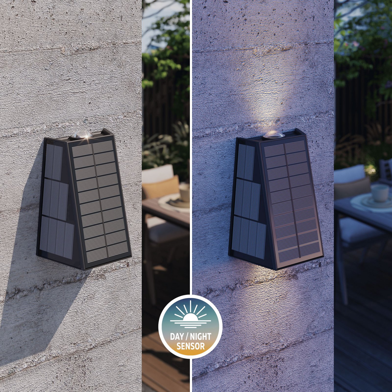 Calex Matera solar LED outdoor wall light, up/down, black