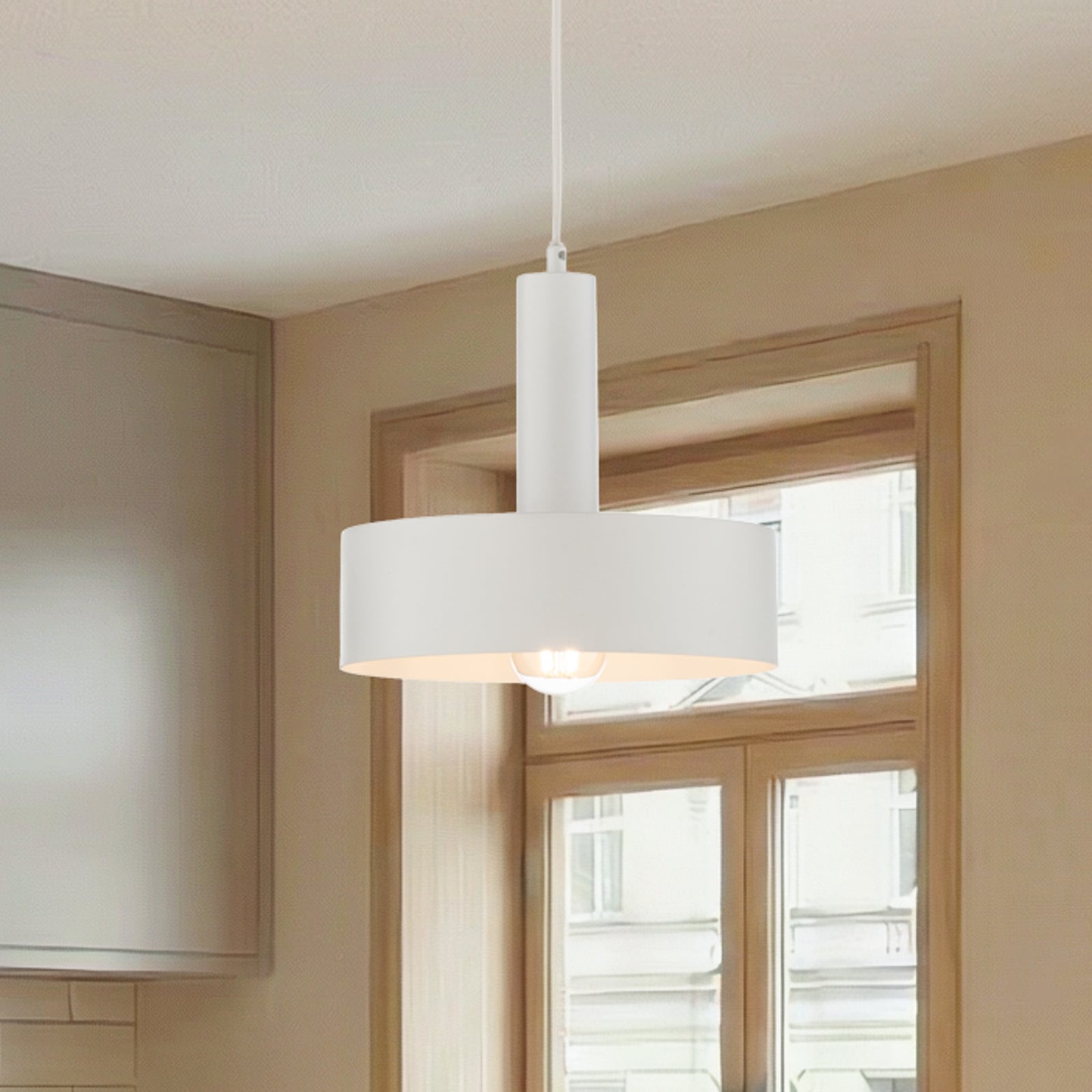 Vitrum round pendant light, white, cylindrical, Ø 27 cm