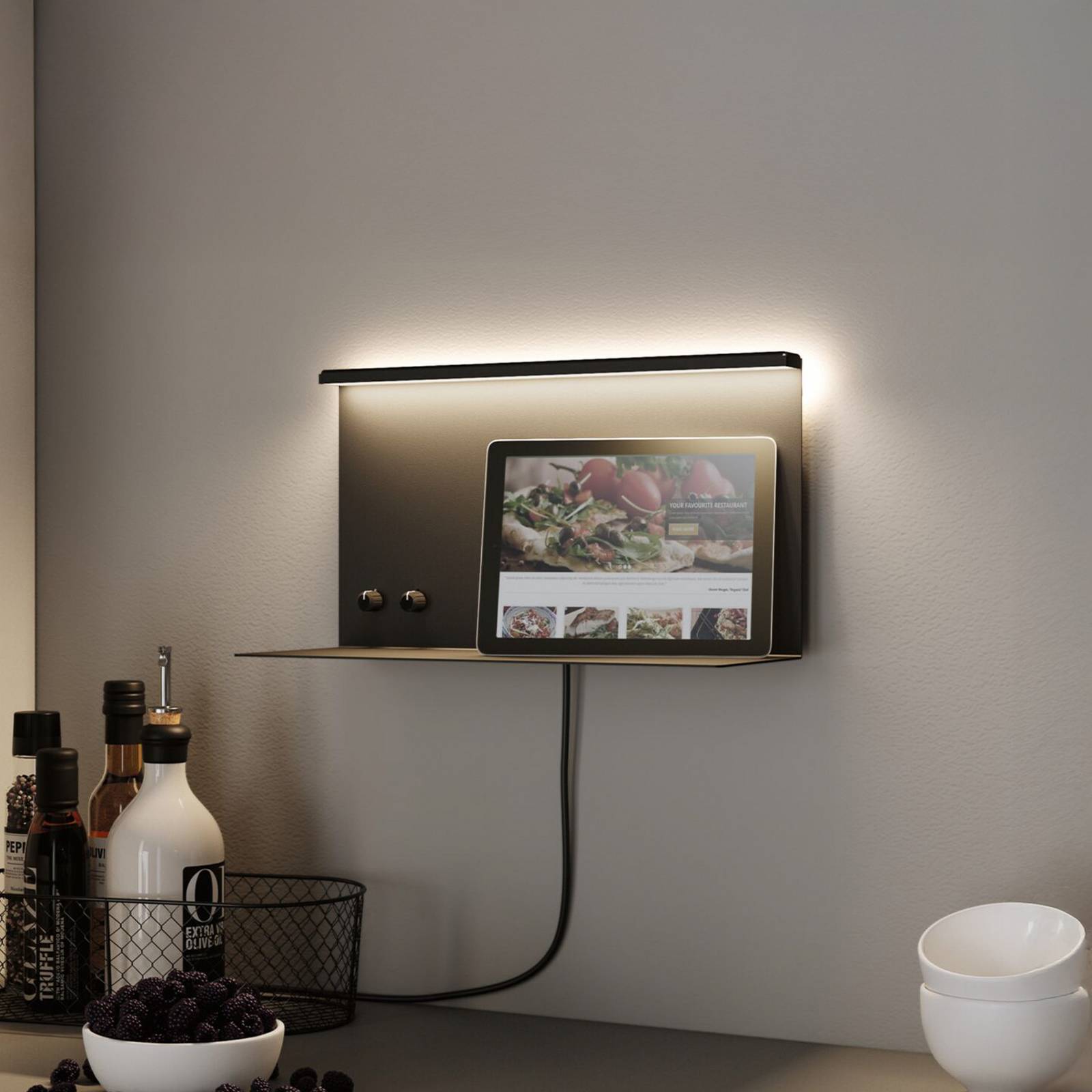 Applique murale LED Paulmann Jarina noire 35 cm tablette port USB