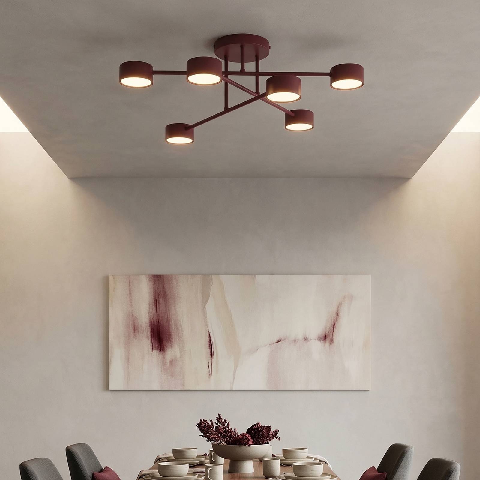 EMIBIG LIGHTING Plafondlamp HALO, donkerrood, Ø 60 cm, 6-lamps, metaal, GX53