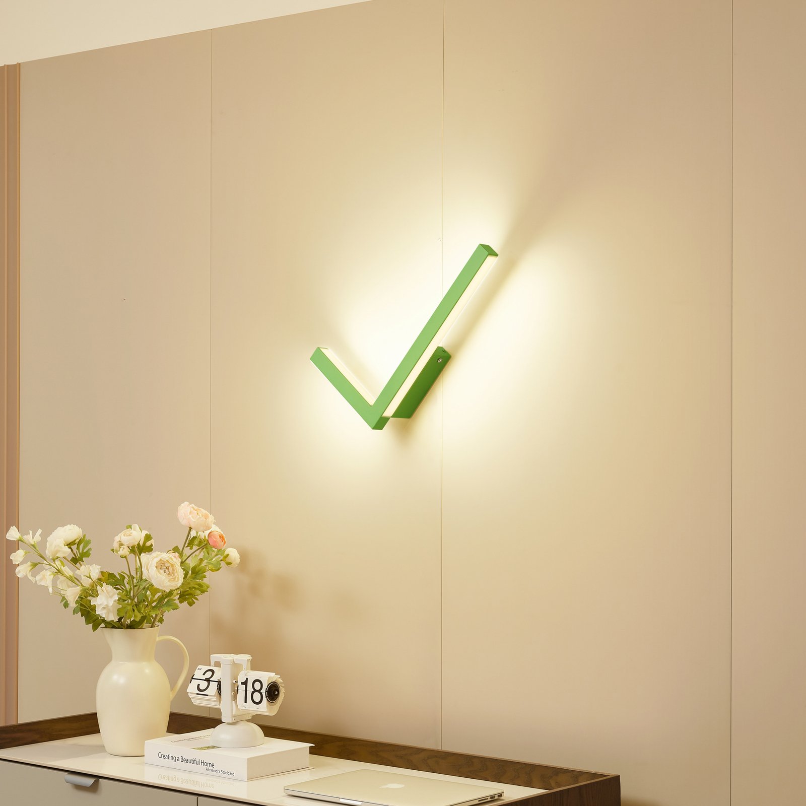 Lucande LED wall light Check, green, metal, CCT, dimmable