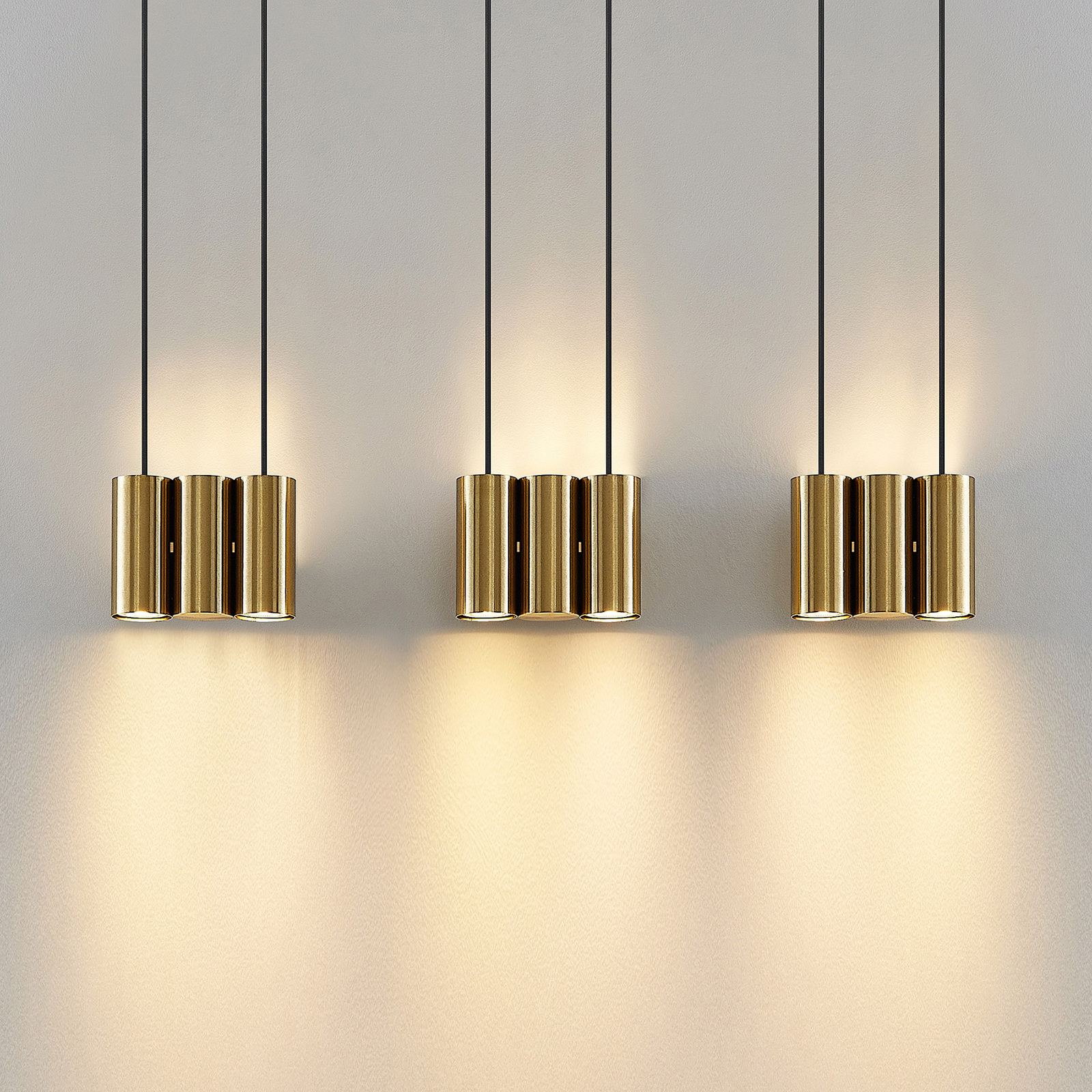 Lucande Cesur hanging light, nine-bulb, brass