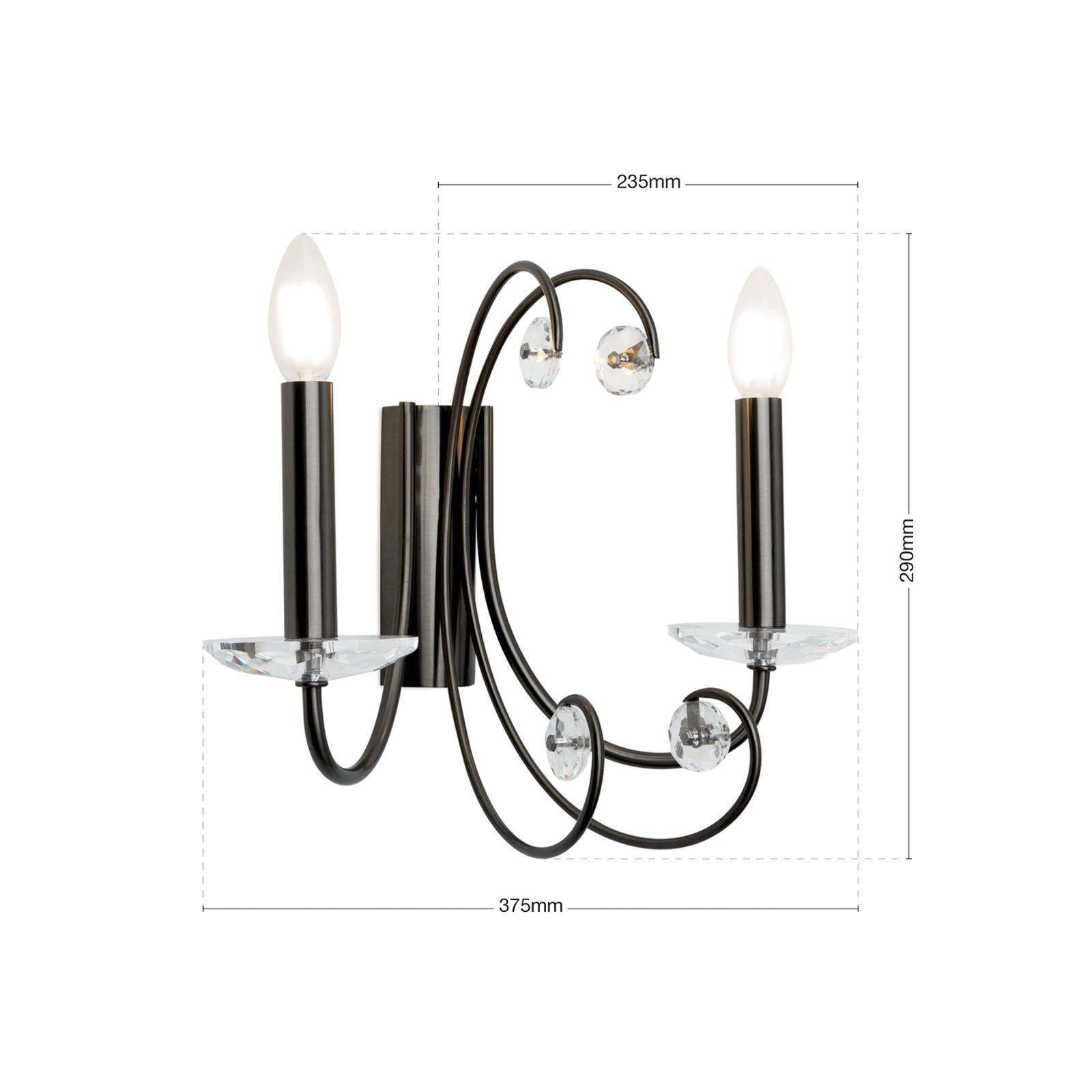 Wandlamp Ariane, nikkelkleurig, breedte 37,5 cm, kristal