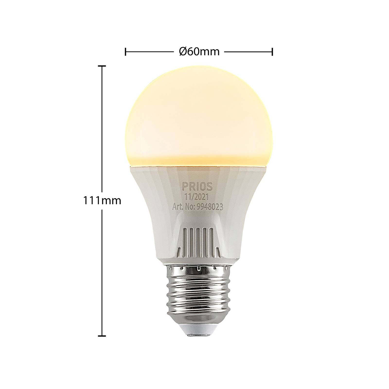 PRIOS Ampoule LED E27 A60 11 W blanc 2 700 K x3