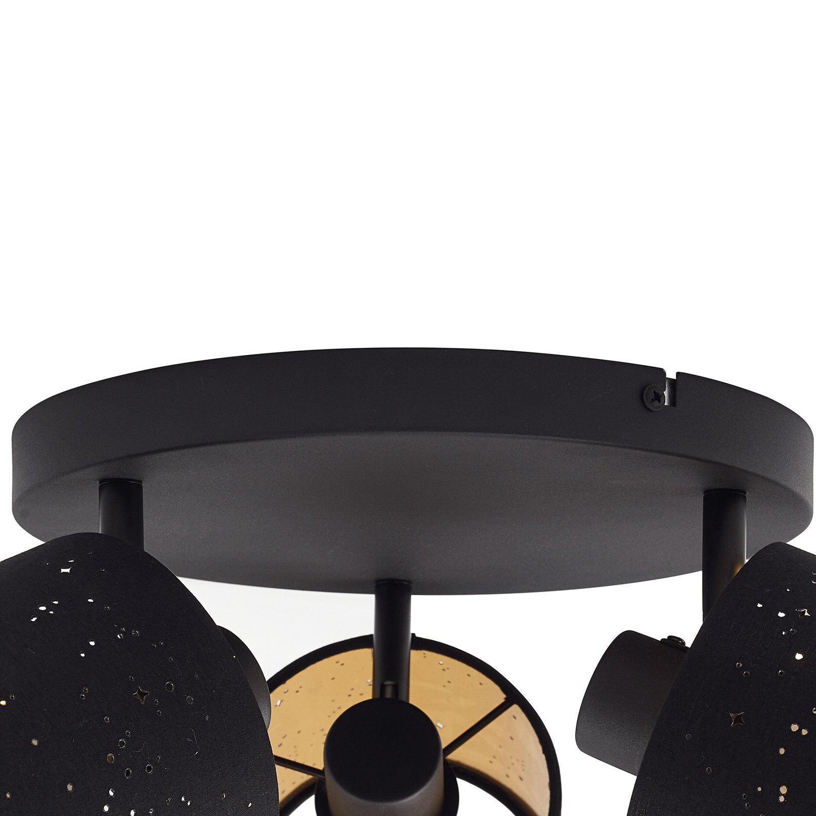 Lindby plafonnier Vasilia, 3 lampes, noir/or, tissu