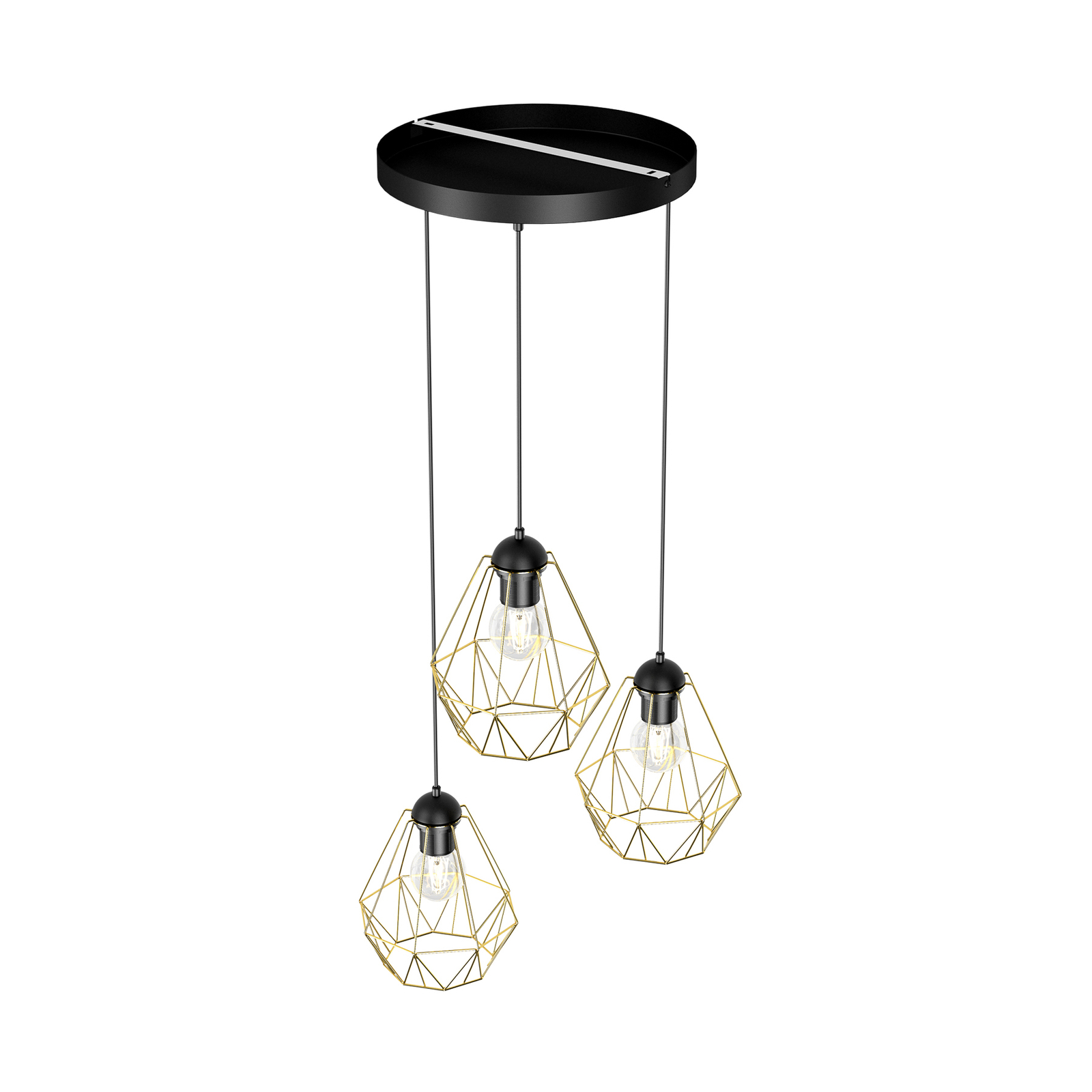 Jin hanglamp, zwart/messing, 3-lamps, rond