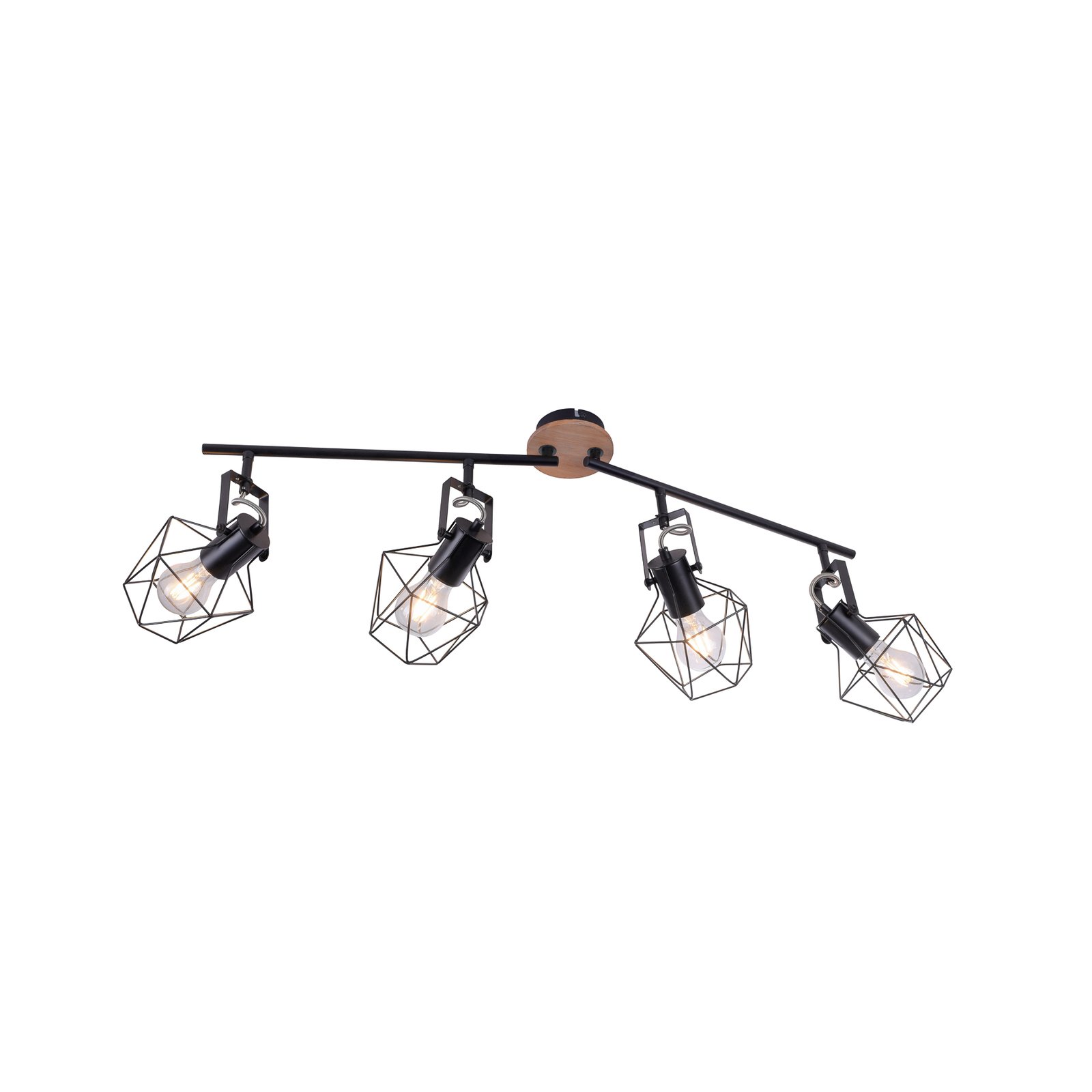 Lámpara de techo Jaro regulable negro/madera 4 luces