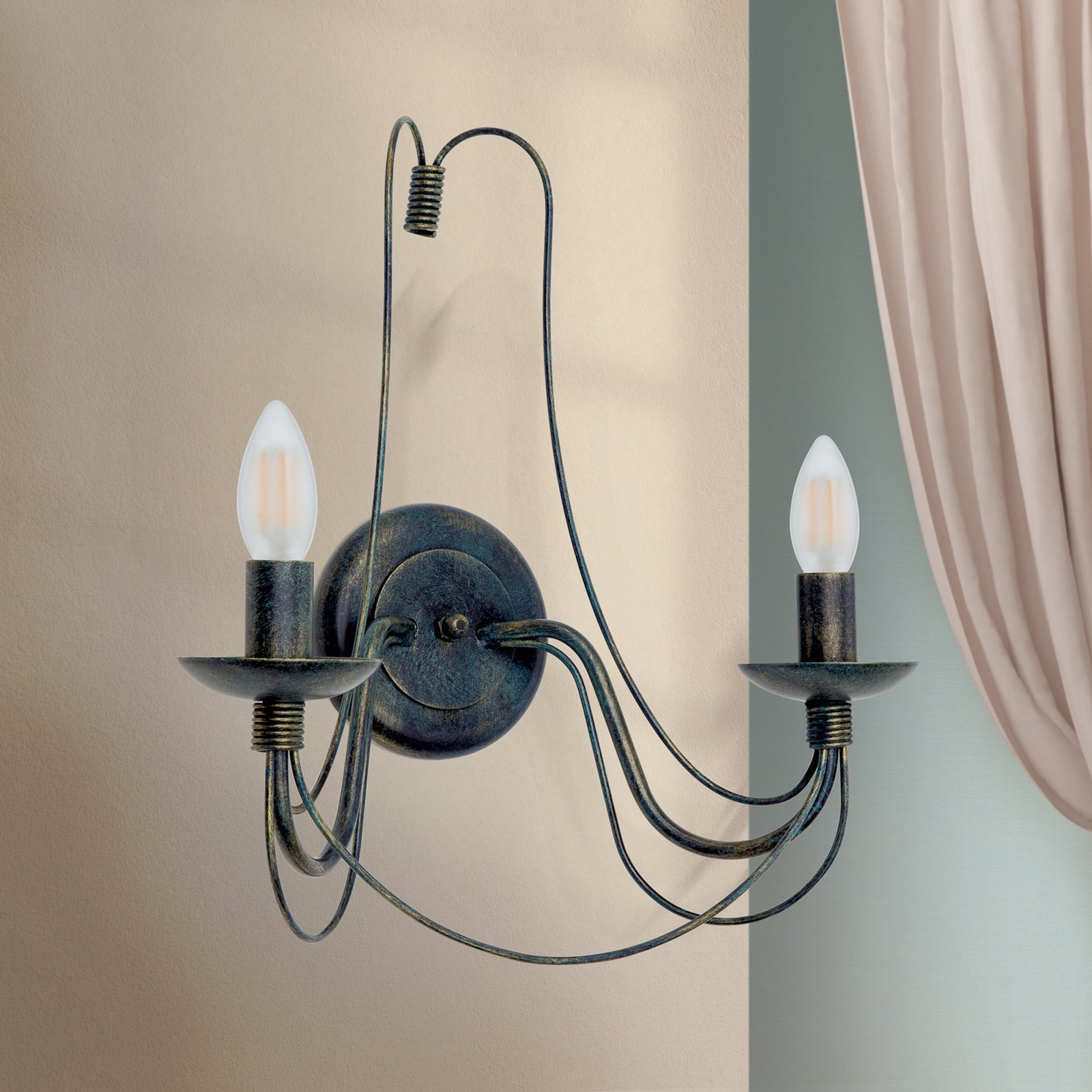 Wall light Vela, 2-bulb, black-green antique