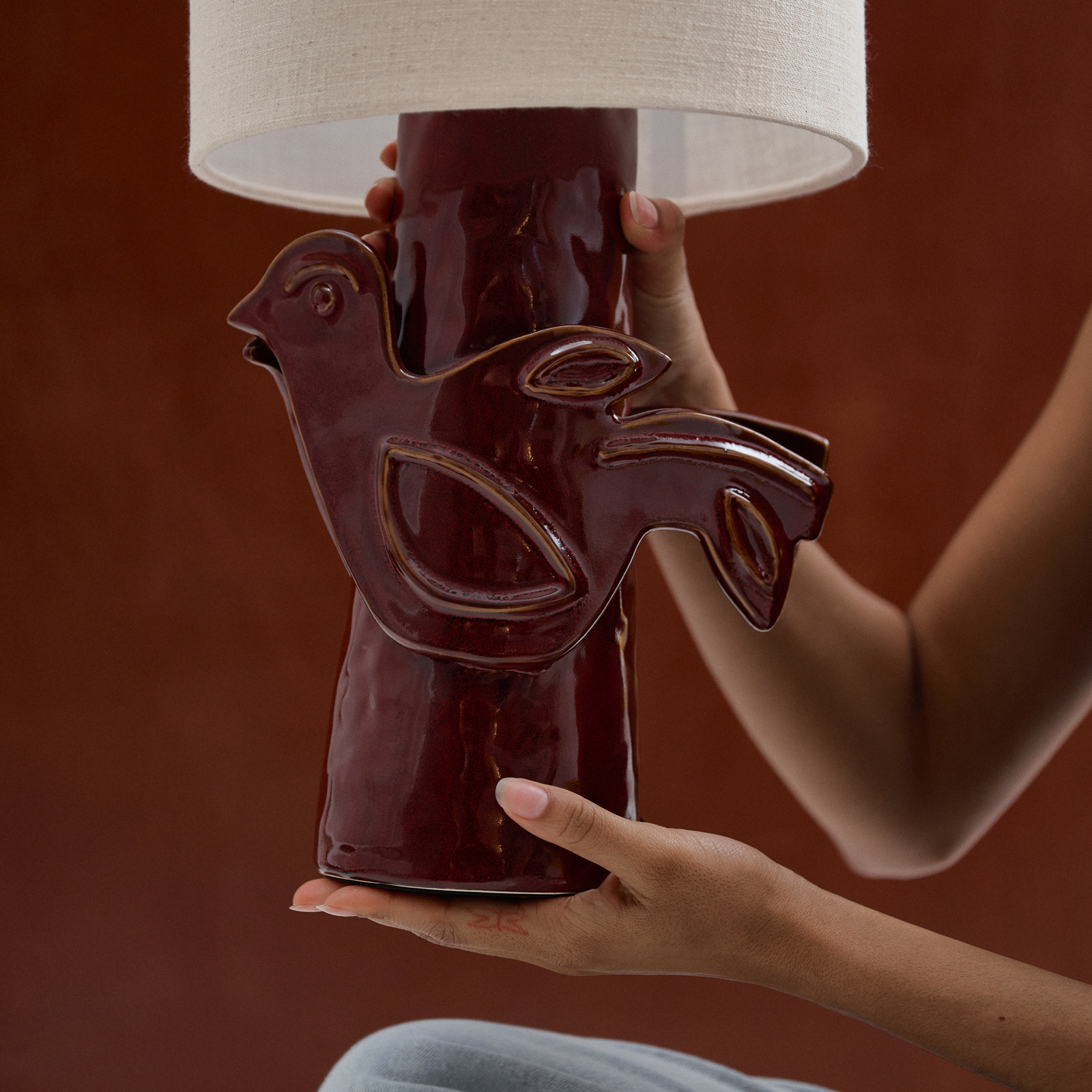 RØD/BEIGE PALOMA bordlampe, stentøj, hør, højde 52 cm, E27 – Serax
