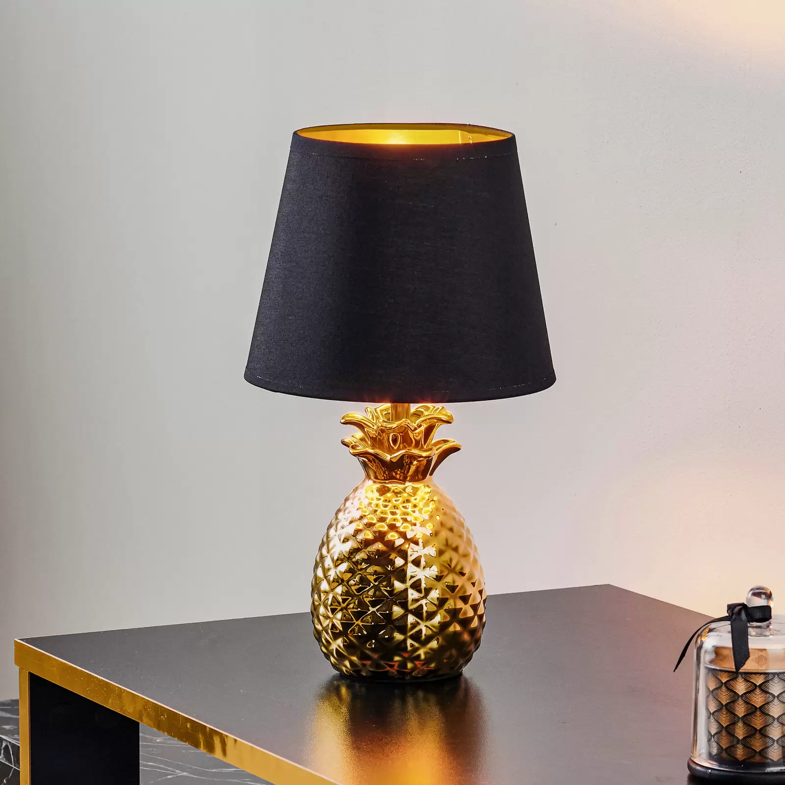 Gold-Schwarz Edle Pineapple in Keramik-Tischlampe
