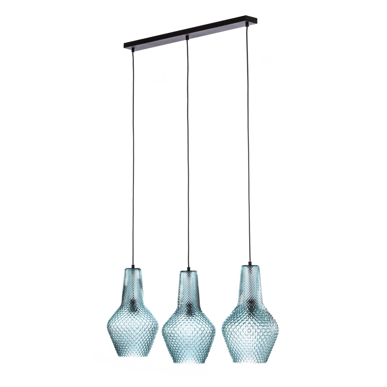 Lámpara colgante Lindby Drakar, 3 luces, azul claro, cristal, Ø 25 cm