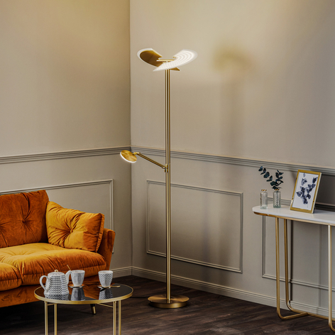 Lucande Kohen piantana LED ottone luce di lettura