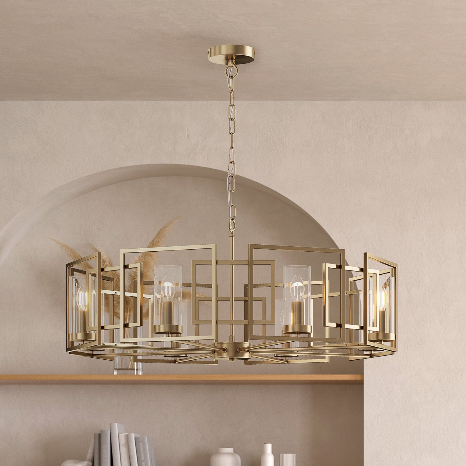 Maytoni Bowi pendant light, Ø 87.5 cm, gold-coloured, 8 x E14