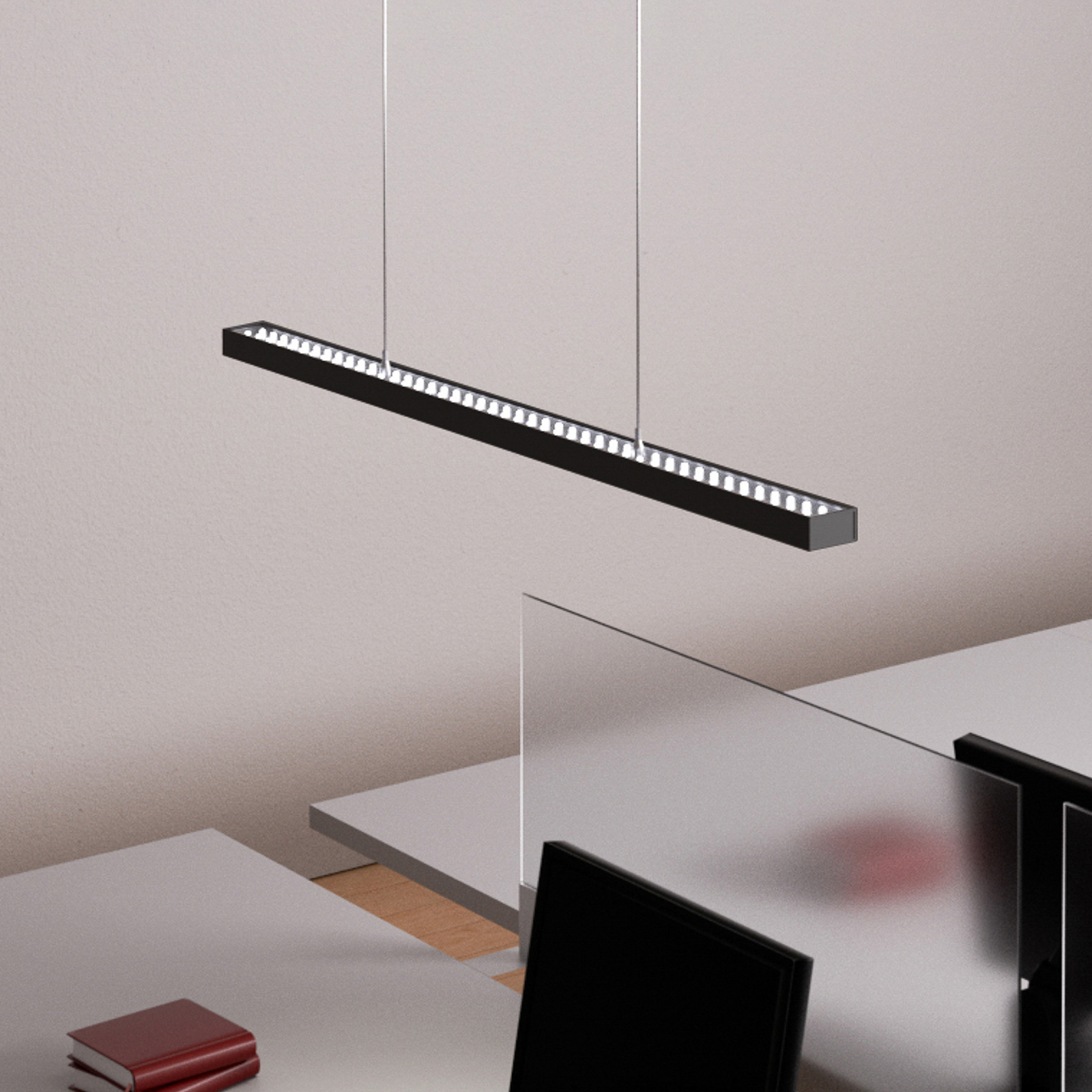 Arcchio LED klēpjlampa Jolinda, melna, 118cm, uz augšu/uz leju