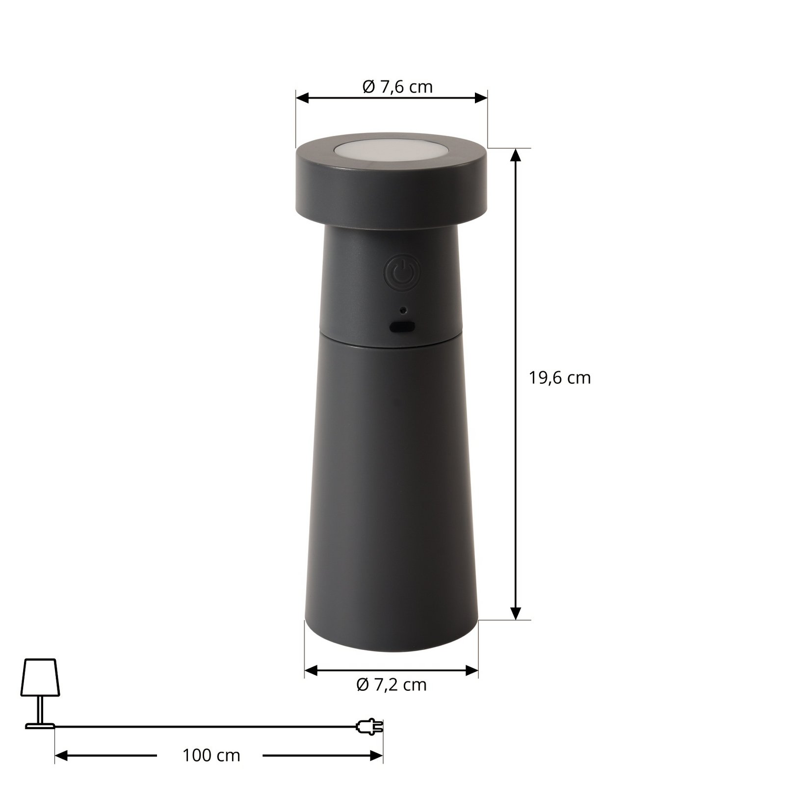 Pepper LED pepper shaker, dark grey, rechargeable battery, IP44 - Lucande Pepper LED pepper shaker, dark grey, rechargeable battery, IP44 - Lucande