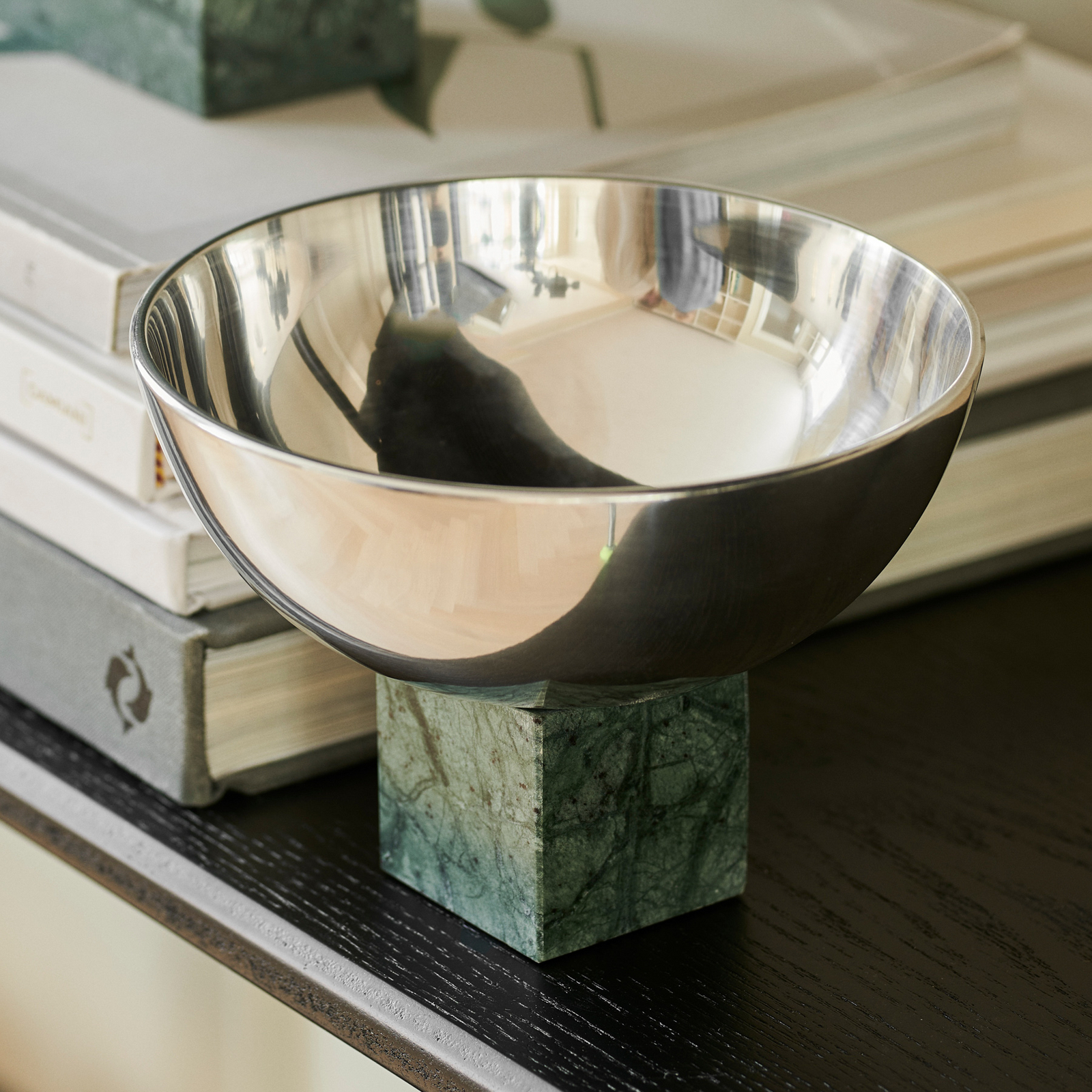 Cuenco Sapoto, verde/plata, Ø 22 cm, aluminio, mármol - GEJST