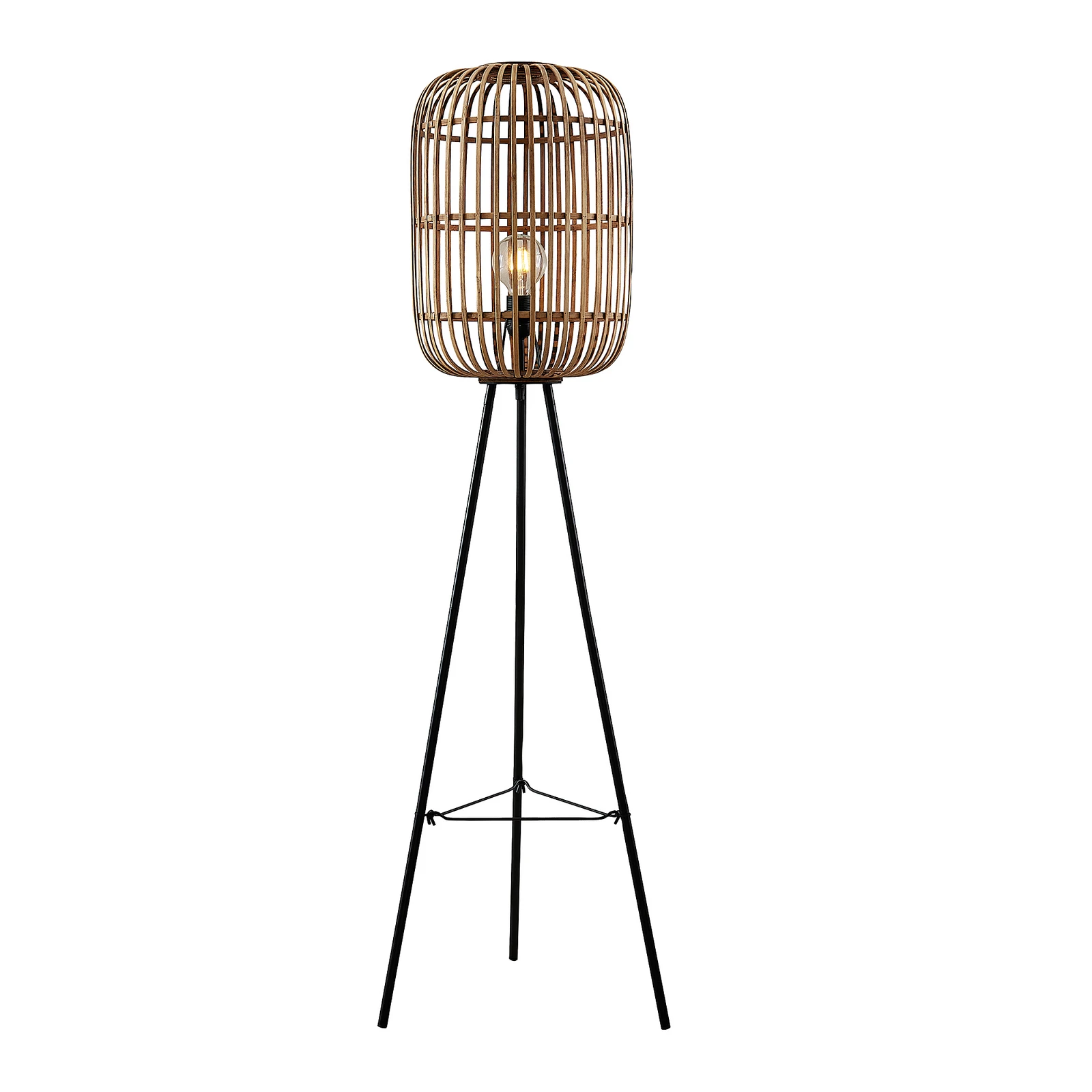 Lindby podna lampa Canyana, 139 cm, natur, ratan, tronožac