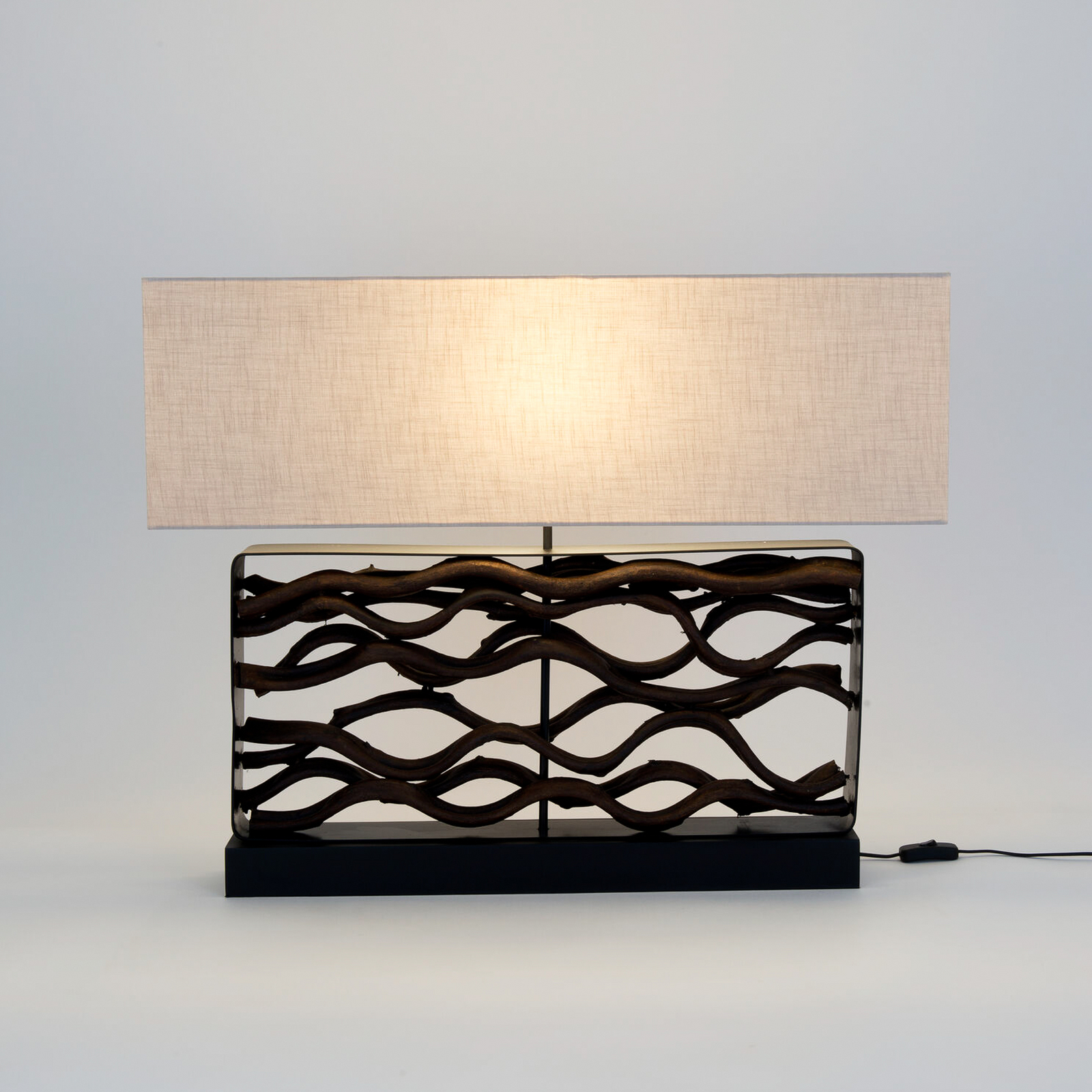 Bordlampe TREMITI NERO svart/beige, høyde 67 cm, tre/tekstil