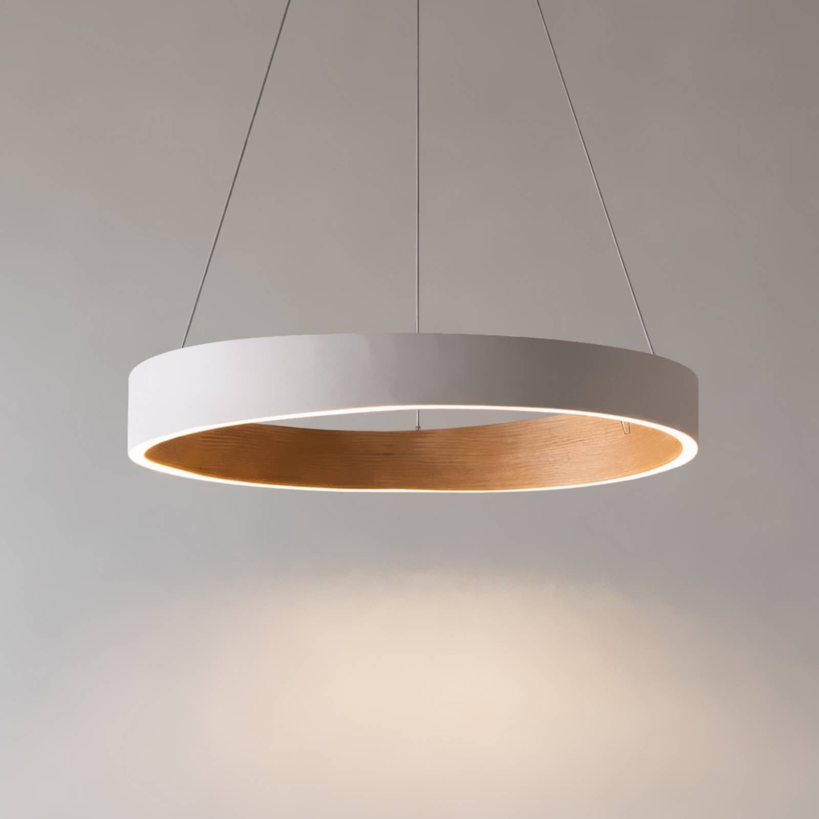 Lucande LED-Hängeleuchte Daelor, weiß/holz, CCT, dimmbar